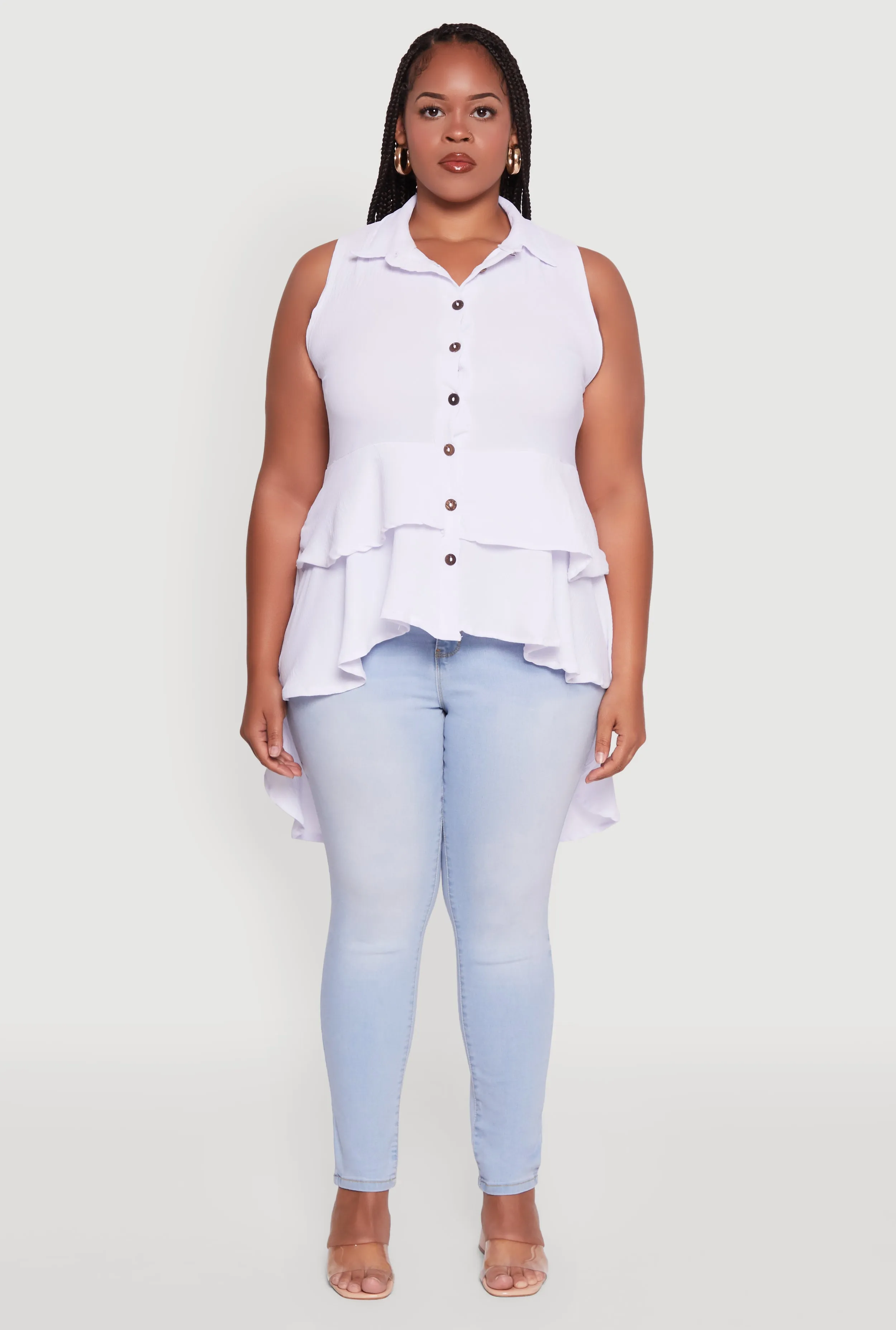 Plus Size Crepe Knit Sleeveless Tiered Shirt sold by Rainbow product image thumbnail 3