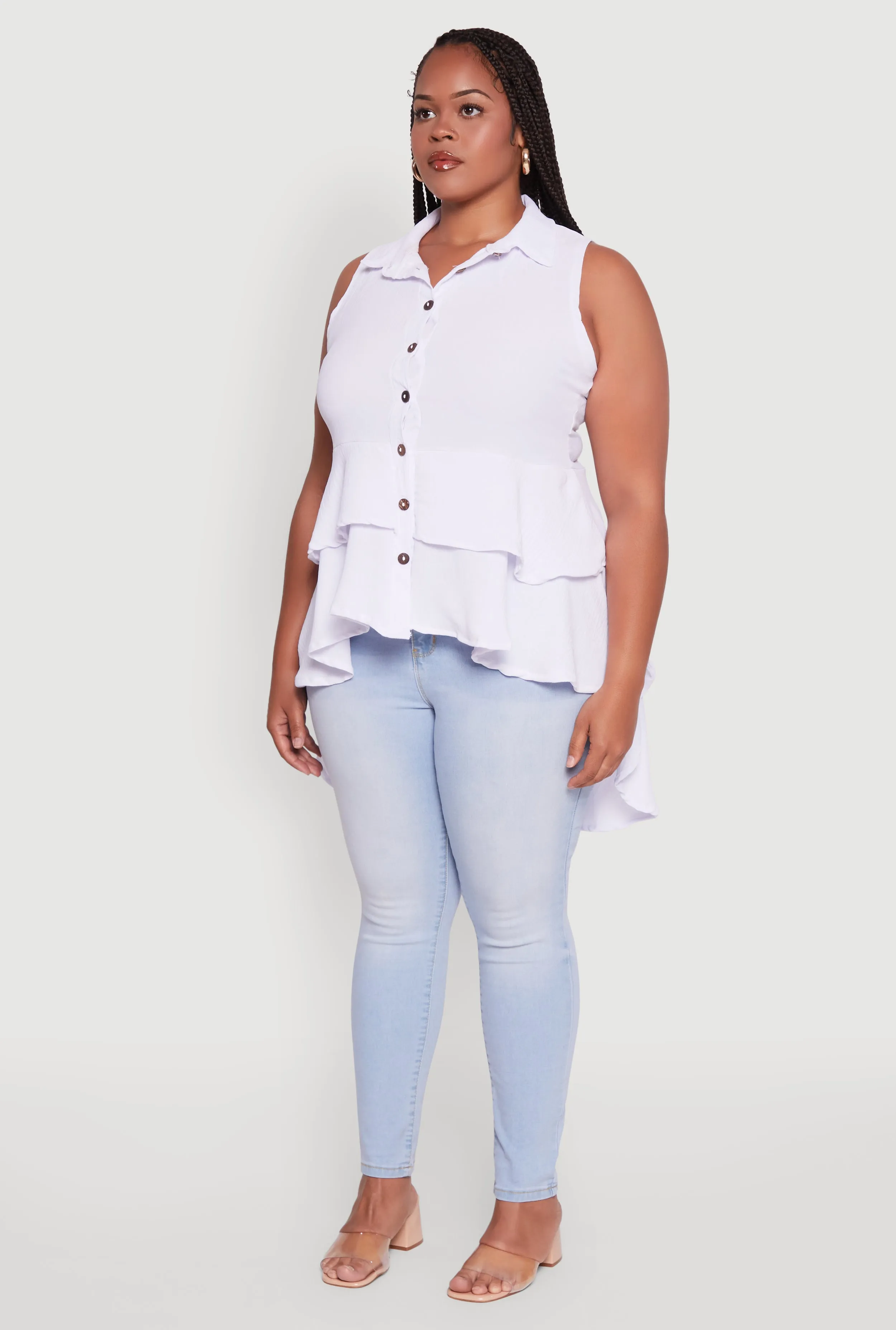 Plus Size Crepe Knit Sleeveless Tiered Shirt sold by Rainbow product image thumbnail 5