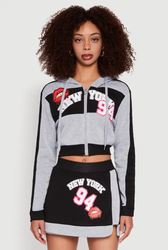 Trendy New York Graphic Cropped Hooded Sweatshirt sold by Rainbow