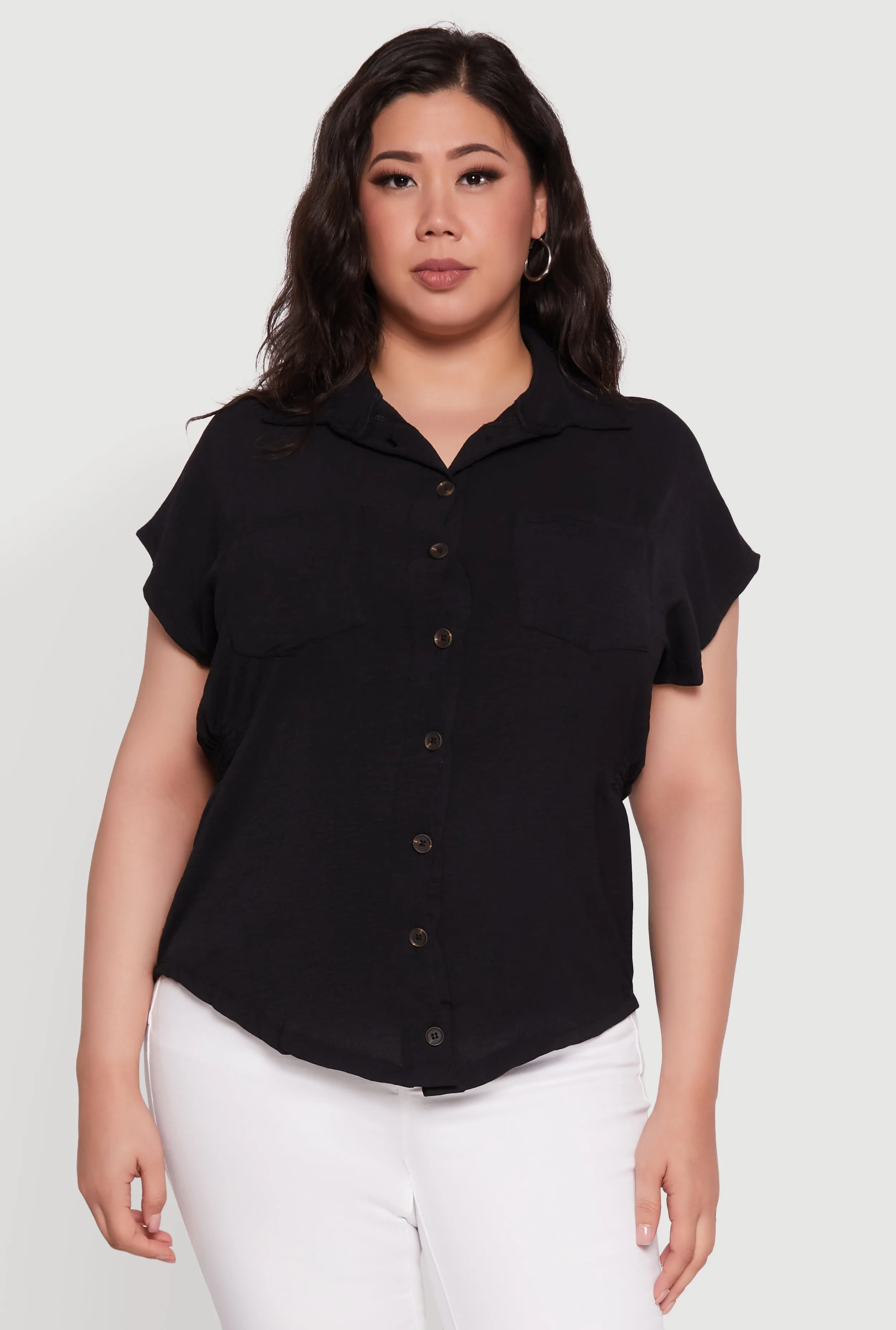 Plus Size Crepe Knit Smocked Side Detail Shirt sold by Rainbow product image thumbnail 2