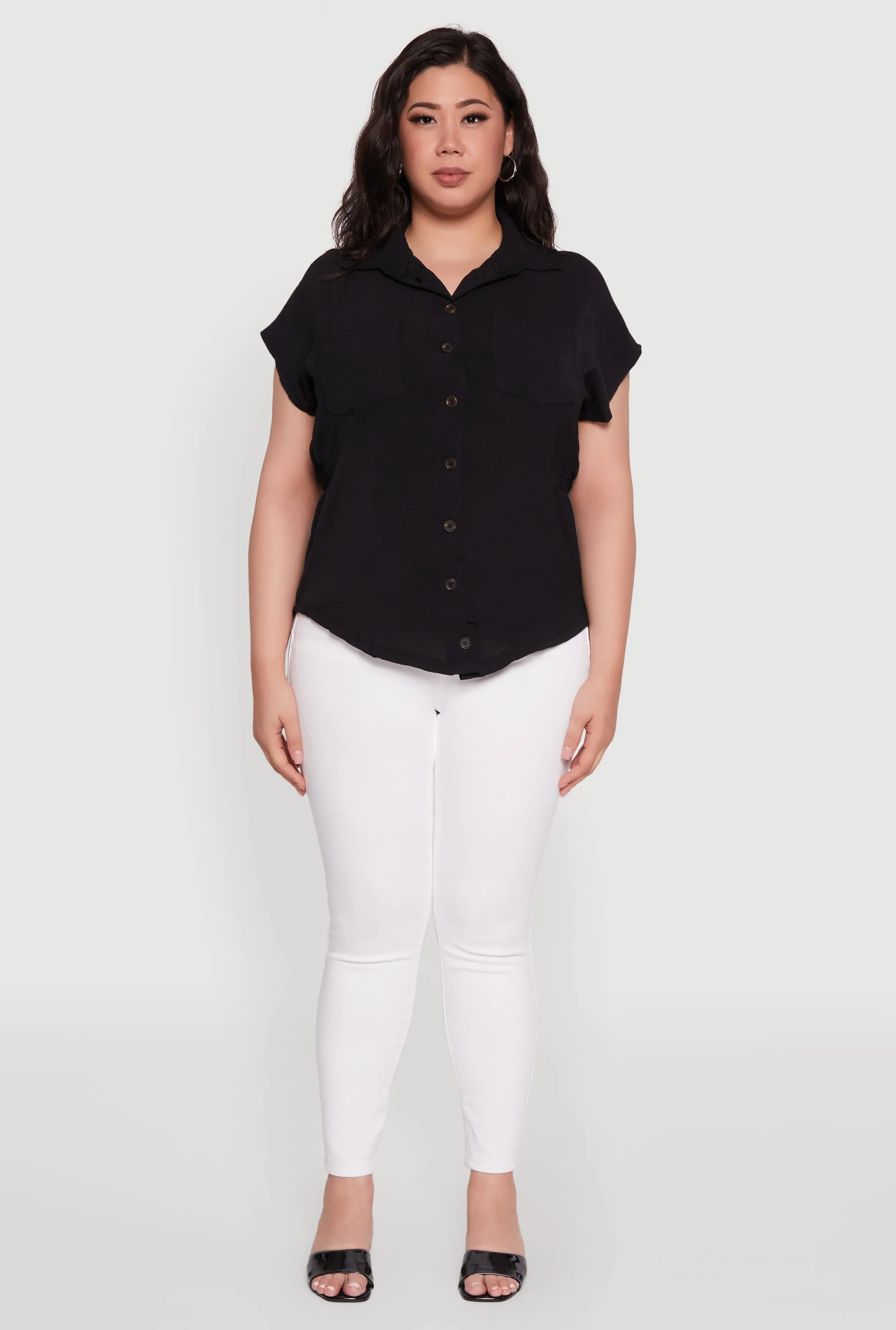 Plus Size Crepe Knit Smocked Side Detail Shirt sold by Rainbow product image thumbnail 3