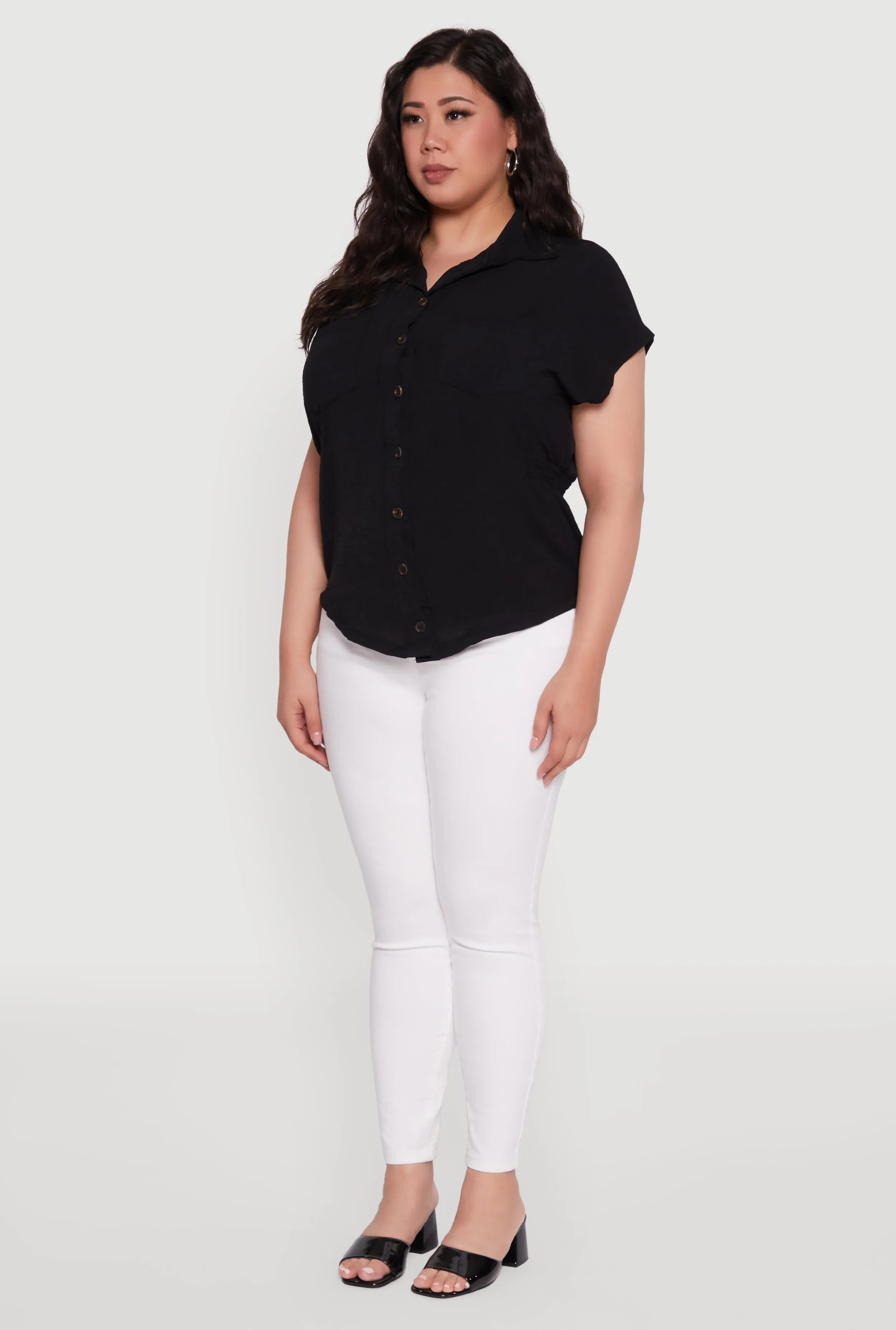 Plus Size Crepe Knit Smocked Side Detail Shirt sold by Rainbow product image thumbnail 5