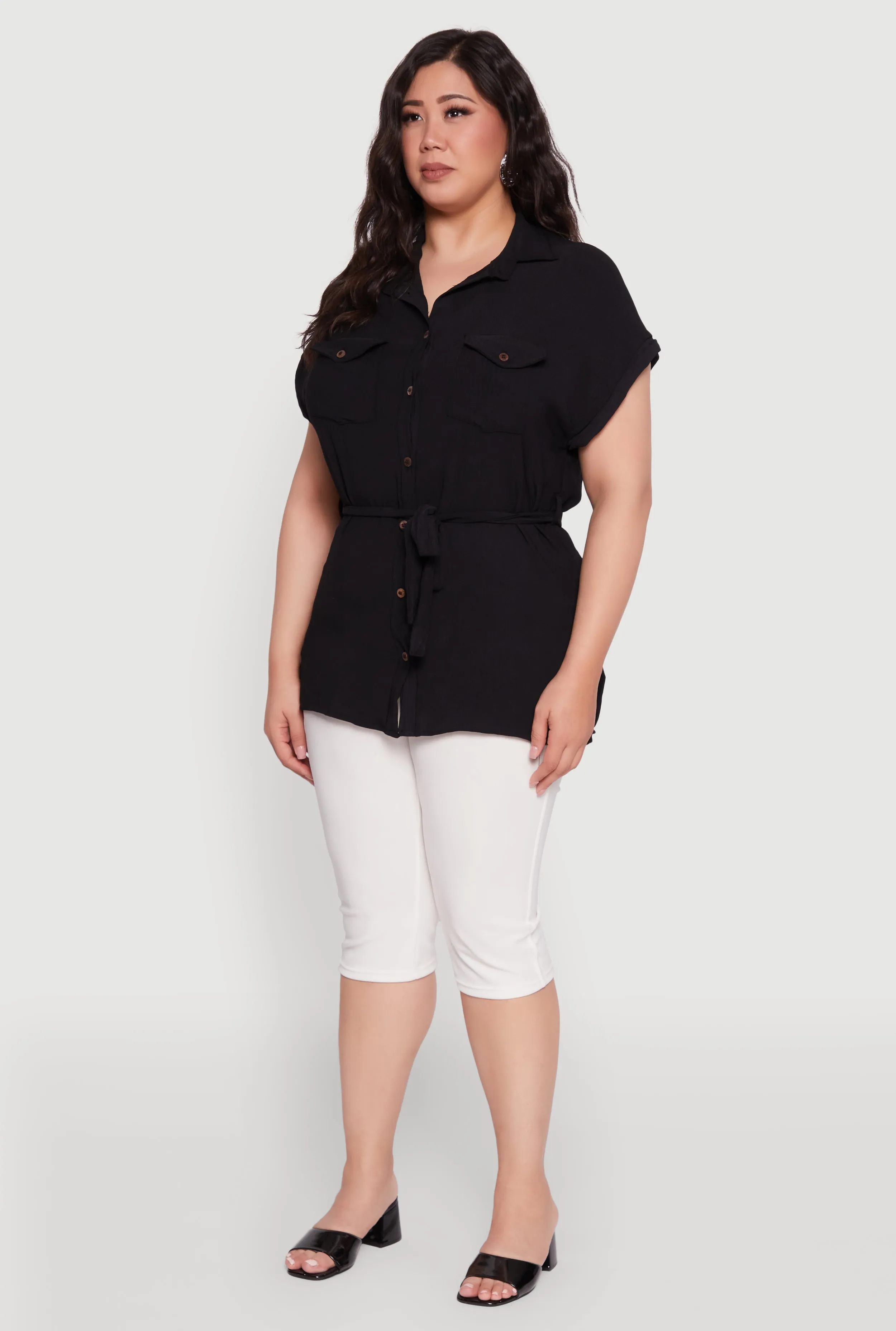 Plus Size Classic Fit Crepe Knit Tie Waist Tunic Shirt sold by Rainbow product image thumbnail 5