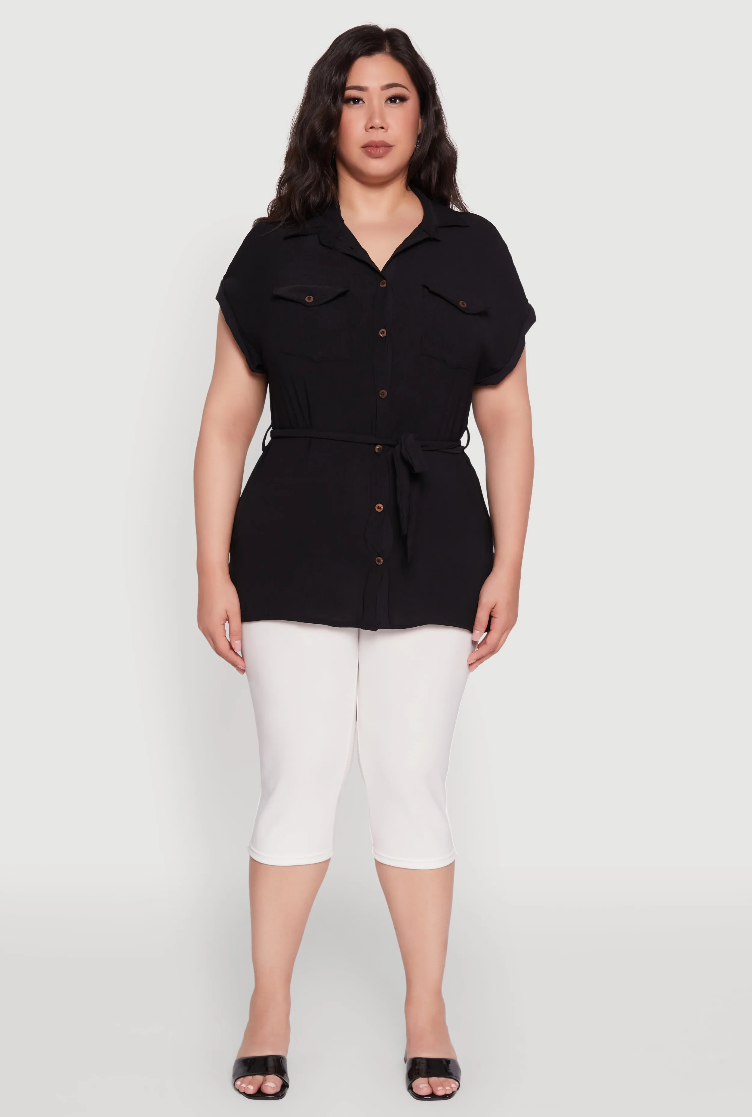 Plus Size Classic Fit Crepe Knit Tie Waist Tunic Shirt sold by Rainbow product image thumbnail 3