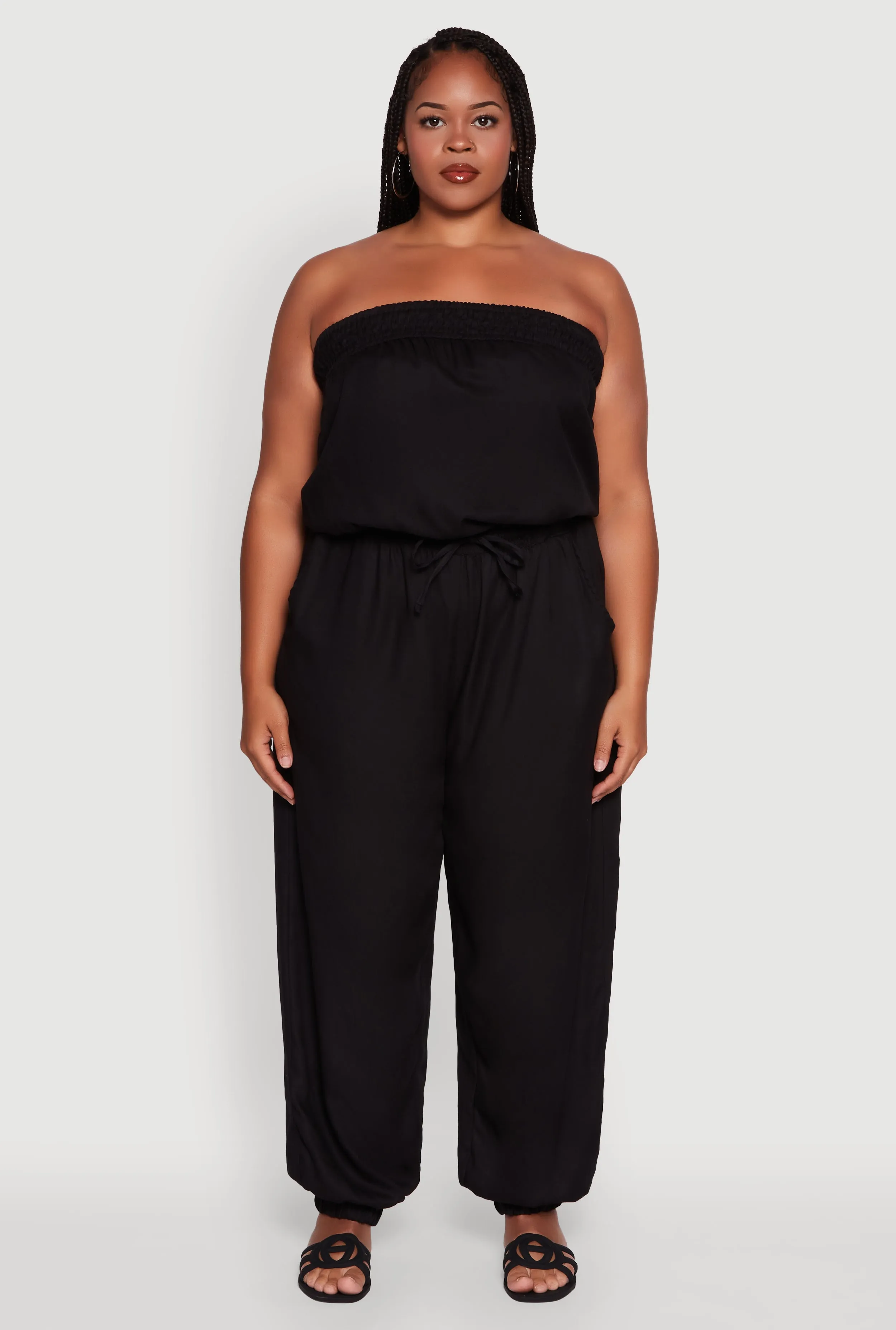 Plus Size Strapless Tube Jumpsuit with Tie Waist sold by Rainbow product image thumbnail 2