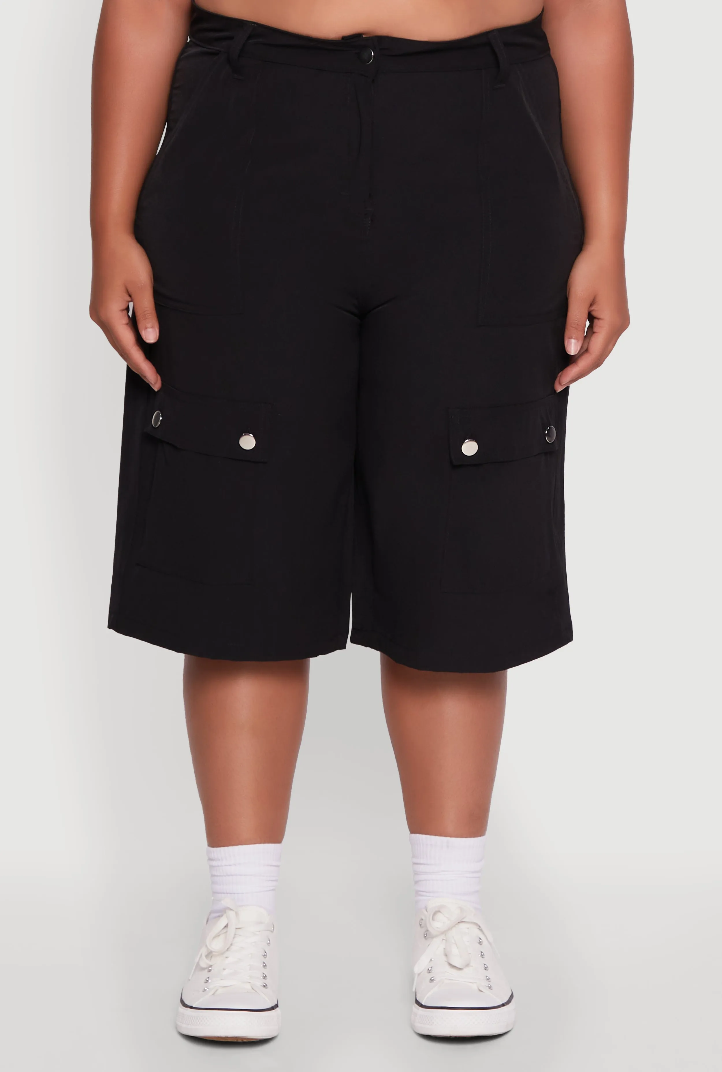 Plus Size High Waisted Solid Nylon Cargo Shorts sold by Rainbow product image thumbnail 5