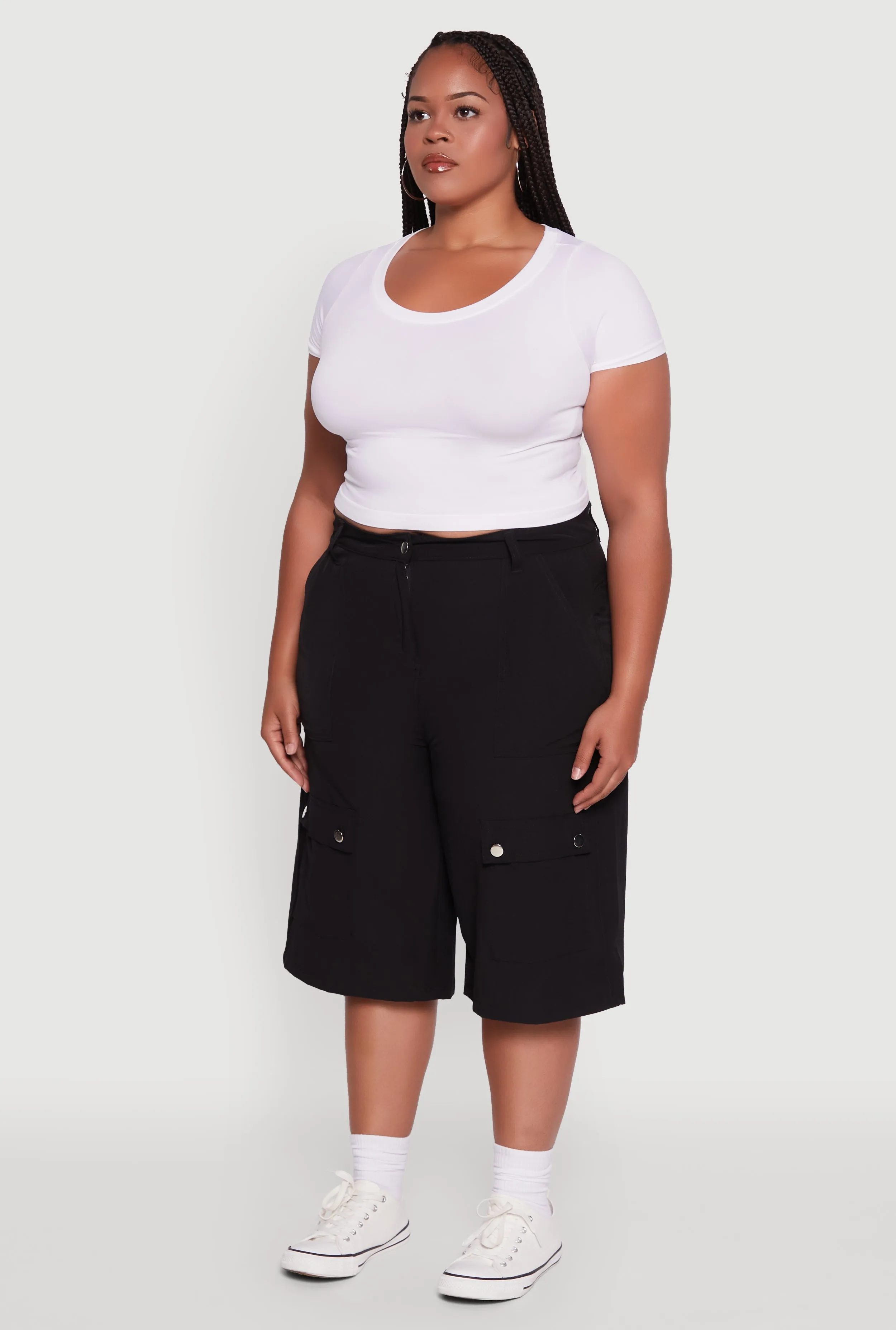 Plus Size High Waisted Solid Nylon Cargo Shorts sold by Rainbow product image thumbnail 3