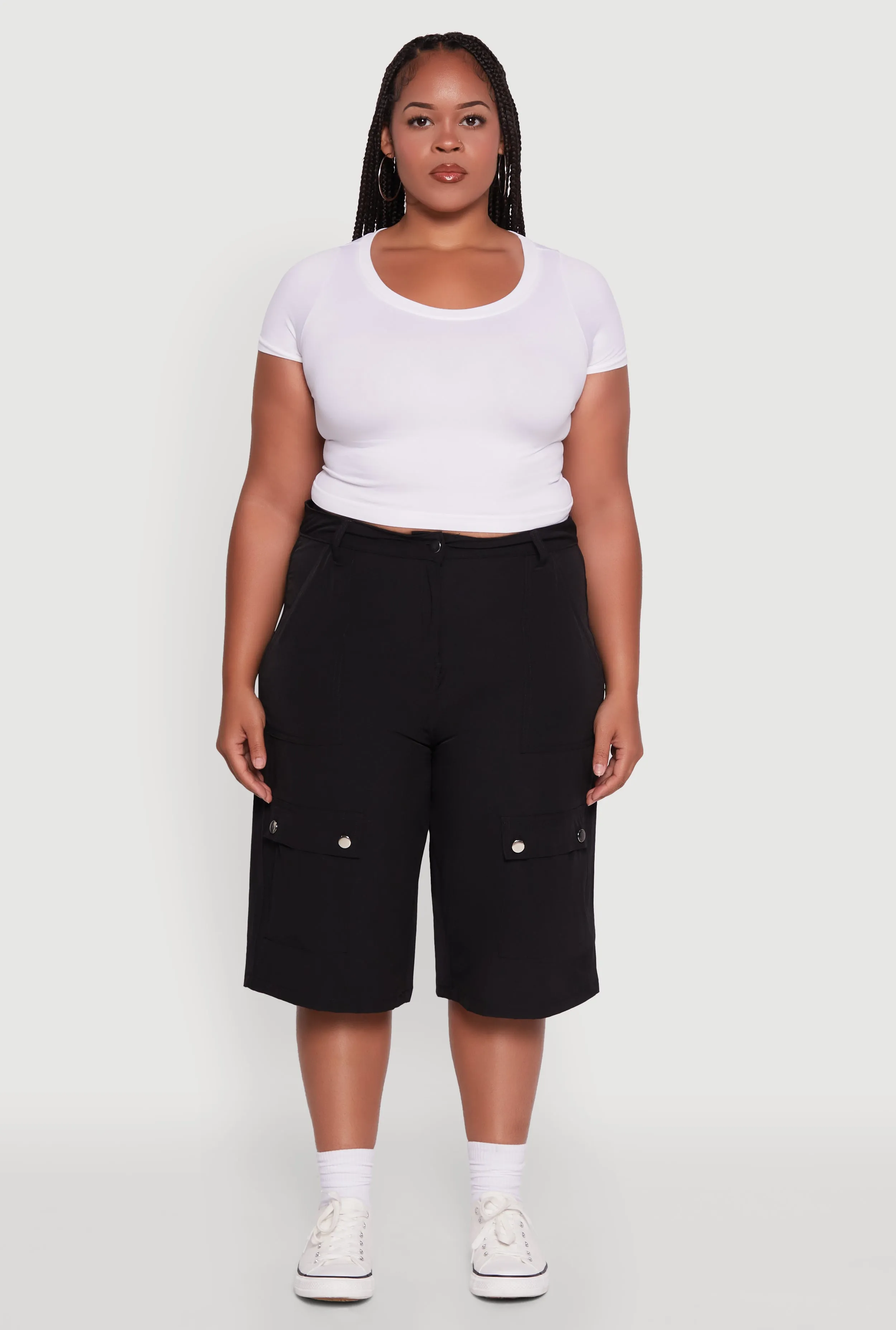 Plus Size High Waisted Solid Nylon Cargo Shorts sold by Rainbow product image thumbnail 2