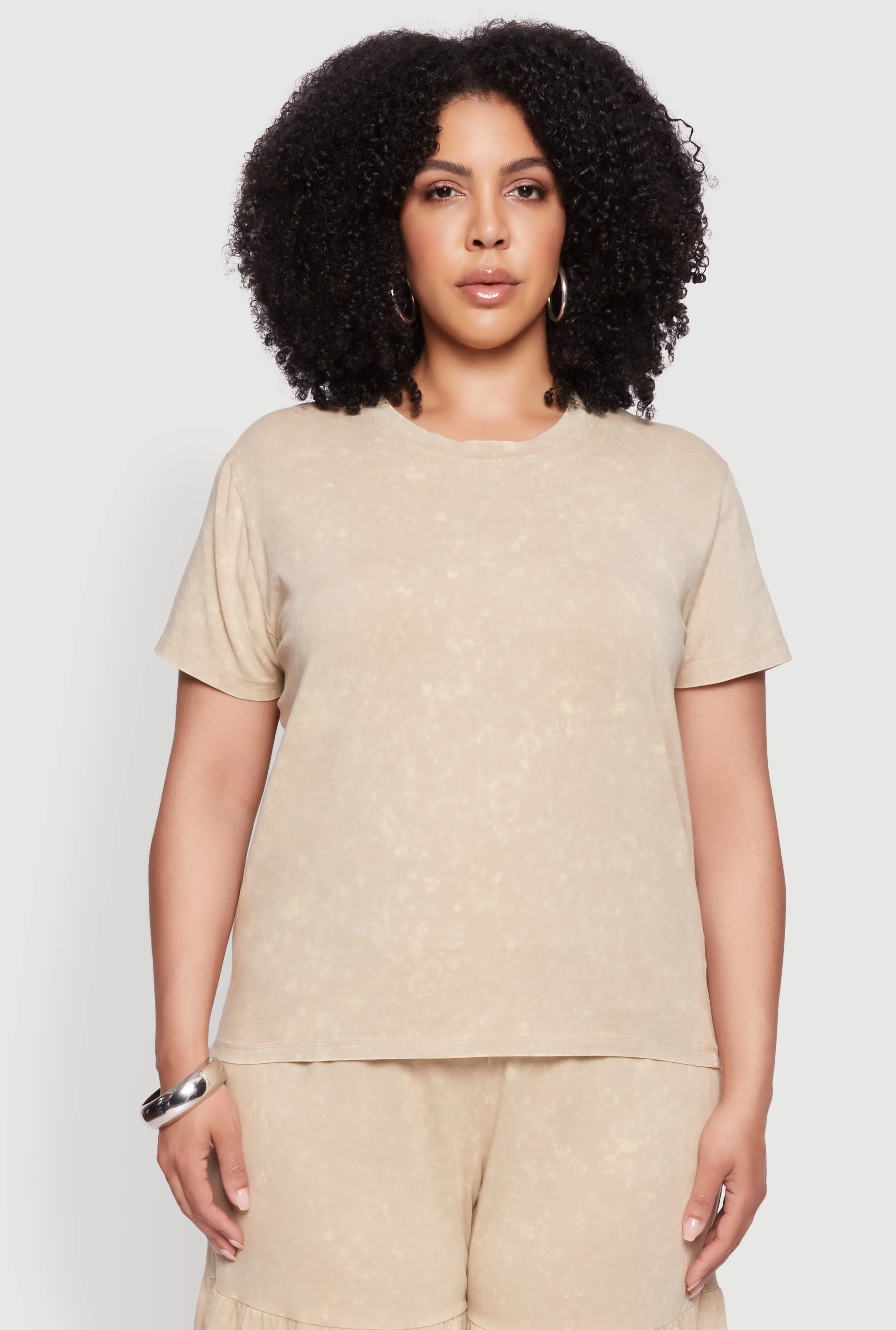 Plus Size Acid Wash Crew Neck Short Sleeve T-Shirt sold by Rainbow