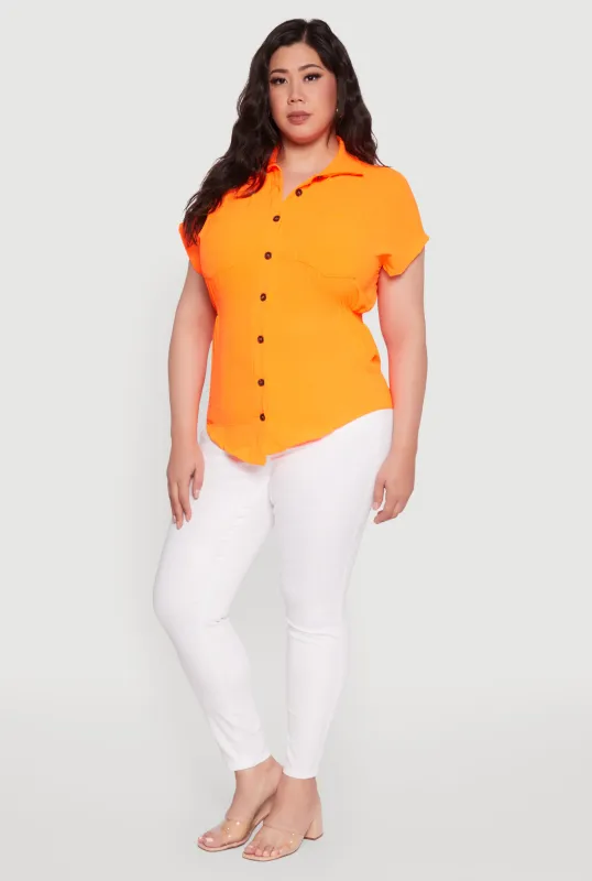 Plus Size Crepe Knit Smocked Side Detail Shirt sold by Rainbow