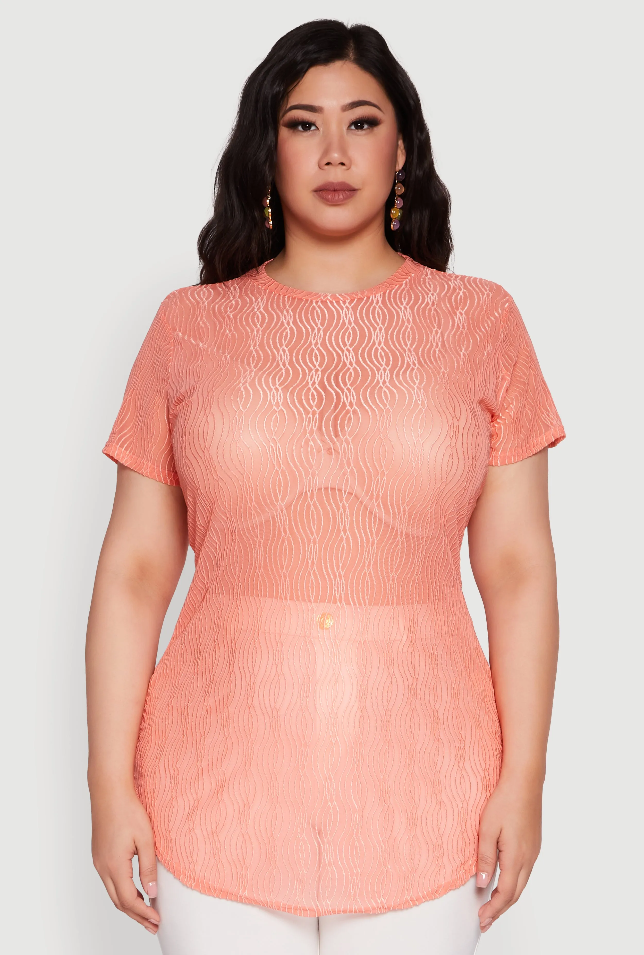 Plus Size Sheer Textured Knit Tunic Top sold by Rainbow product image thumbnail 2