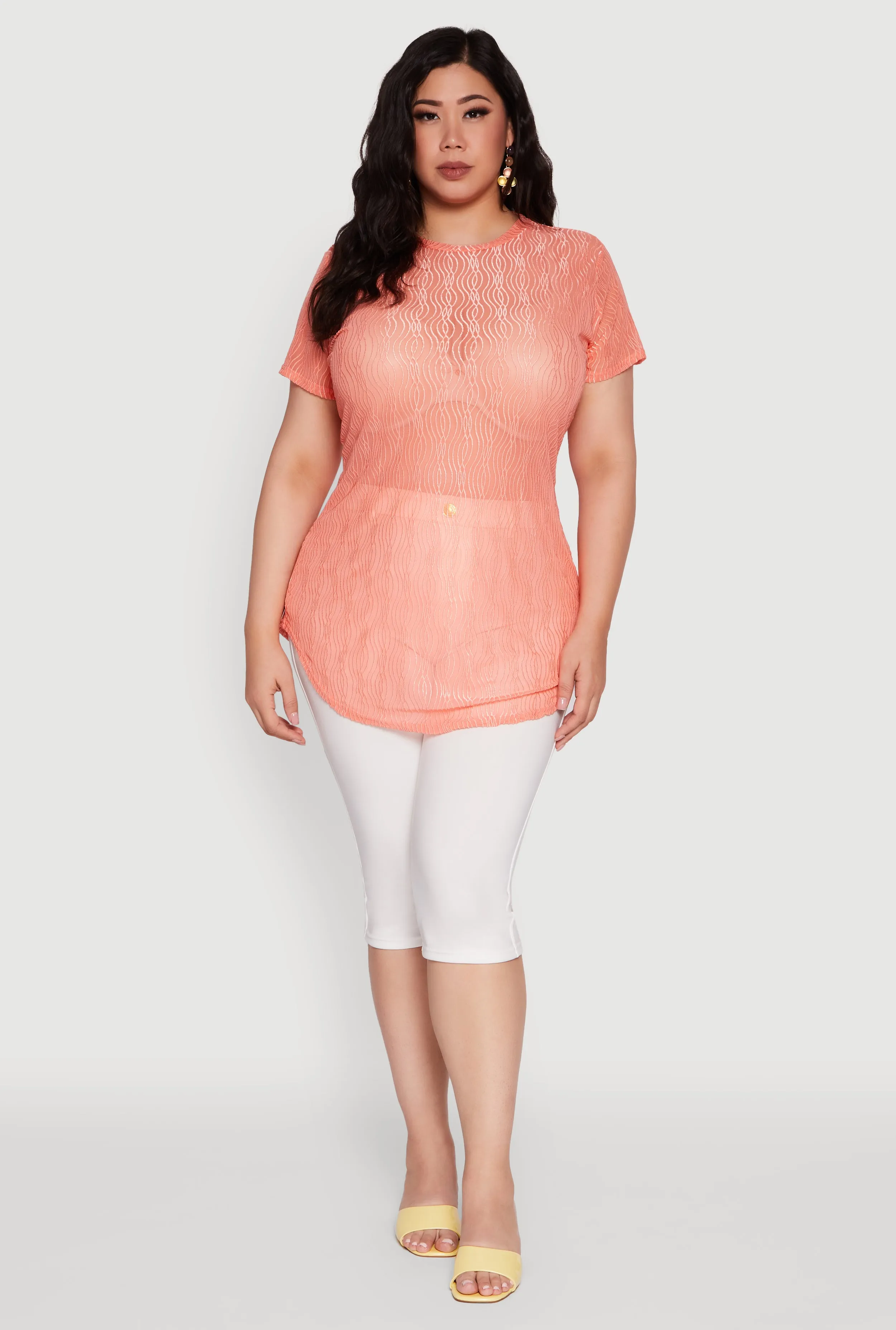 Plus Size Sheer Textured Knit Tunic Top sold by Rainbow