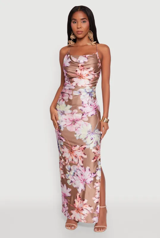 Haute Monde Floral Lace Up Side Slit Maxi Dress sold by Rainbow
