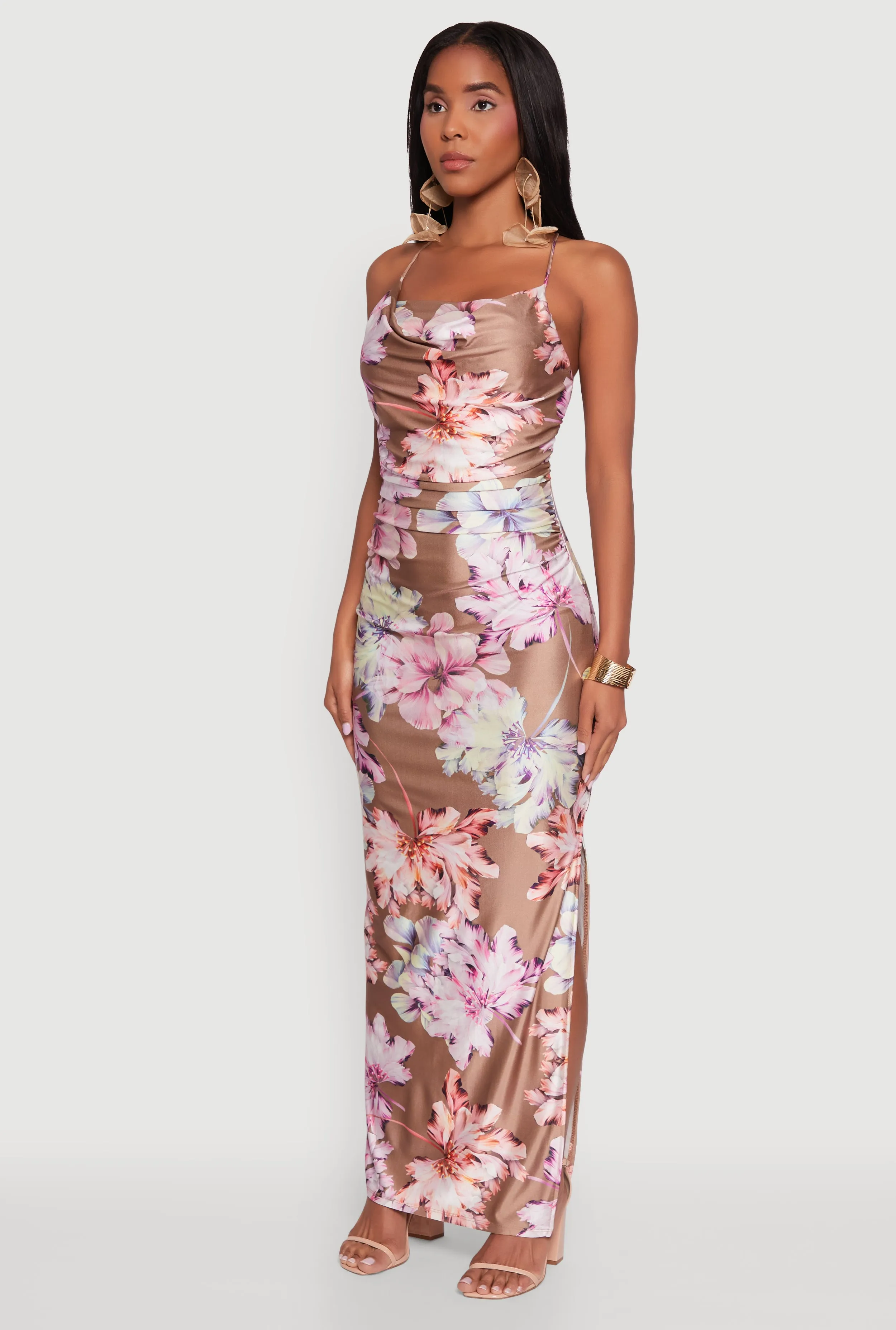 Haute Monde Floral Lace Up Side Slit Maxi Dress sold by Rainbow product image thumbnail 3