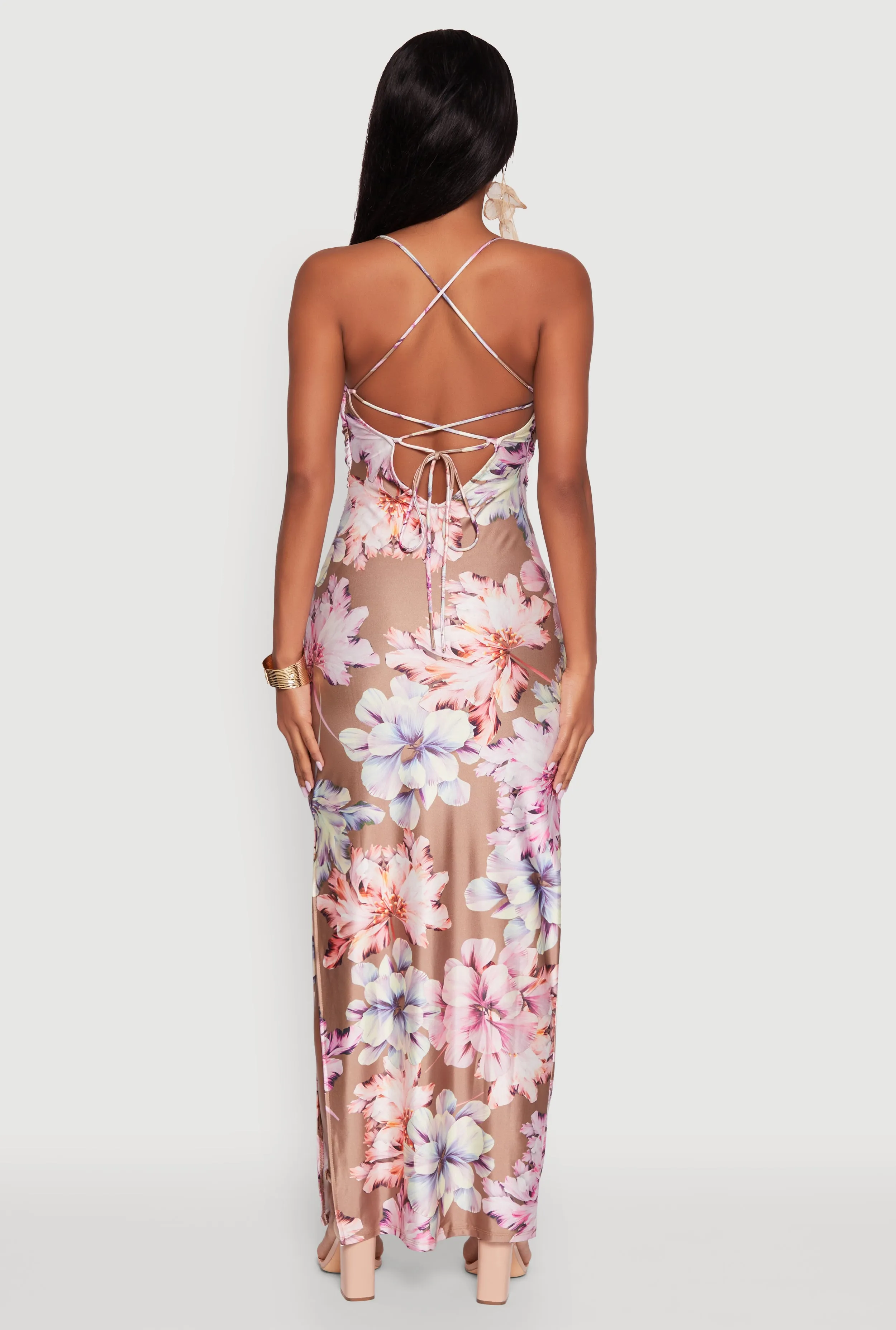 Haute Monde Floral Lace Up Side Slit Maxi Dress sold by Rainbow product image thumbnail 5