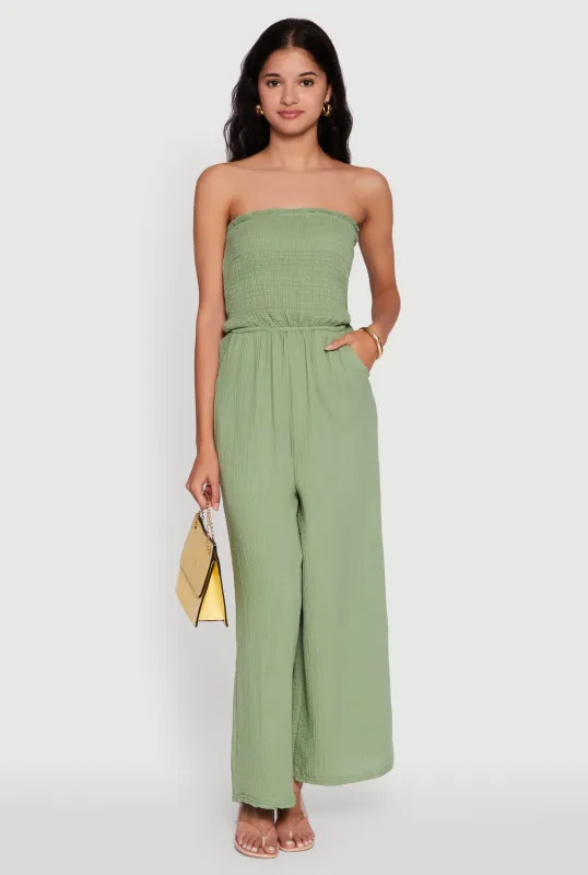 Smocked Tube Wide Leg Jumpsuit sold by Rainbow