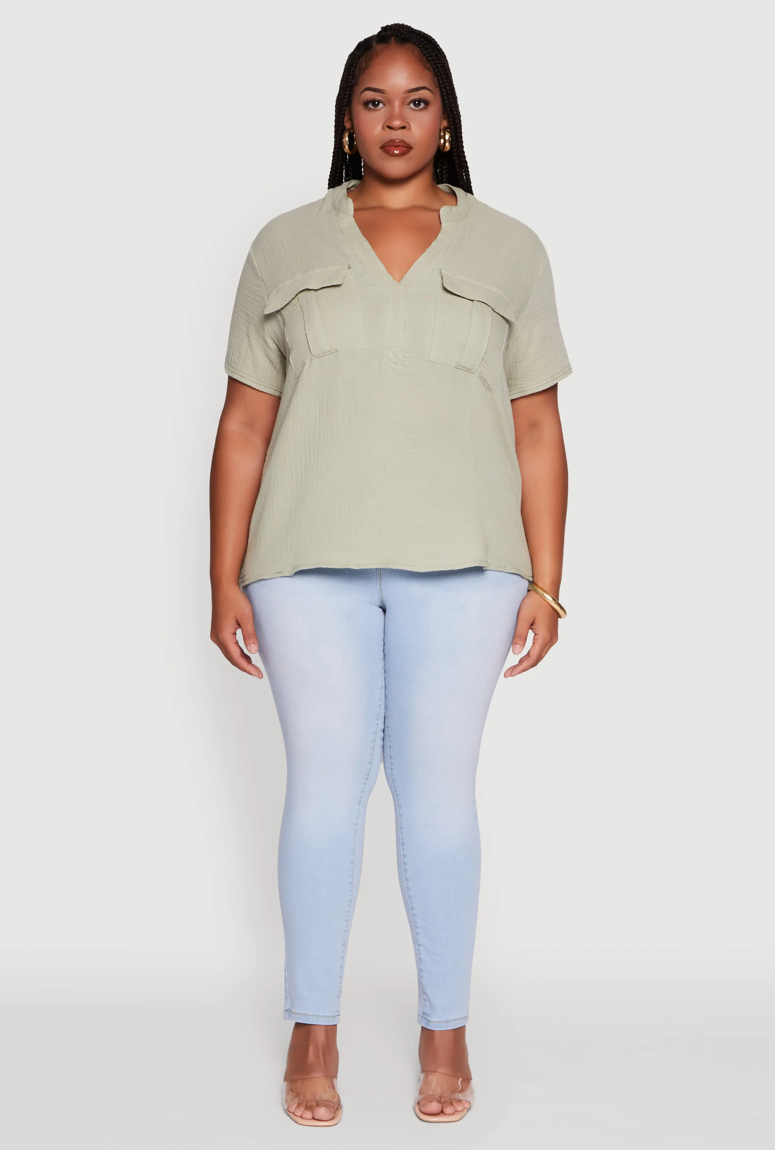 Plus Size Gauze Knit Cargo Pocket Blouse sold by Rainbow product image thumbnail 3