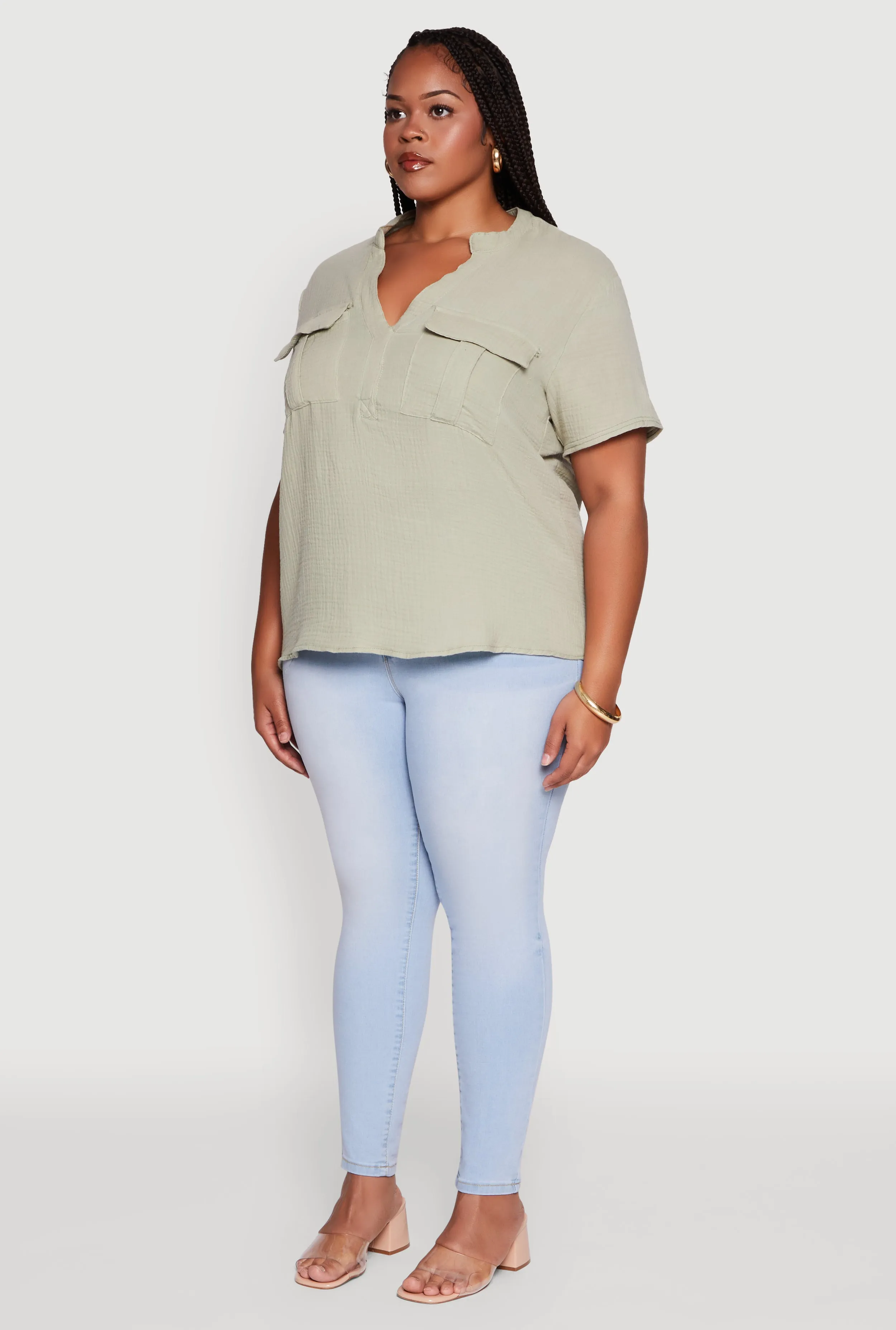 Plus Size Gauze Knit Cargo Pocket Blouse sold by Rainbow product image thumbnail 5