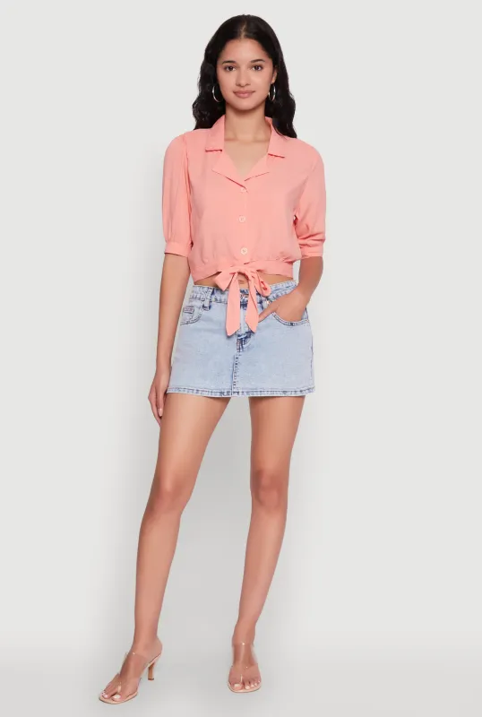Tie Front Bubble Sleeve Cropped Blouse sold by Rainbow