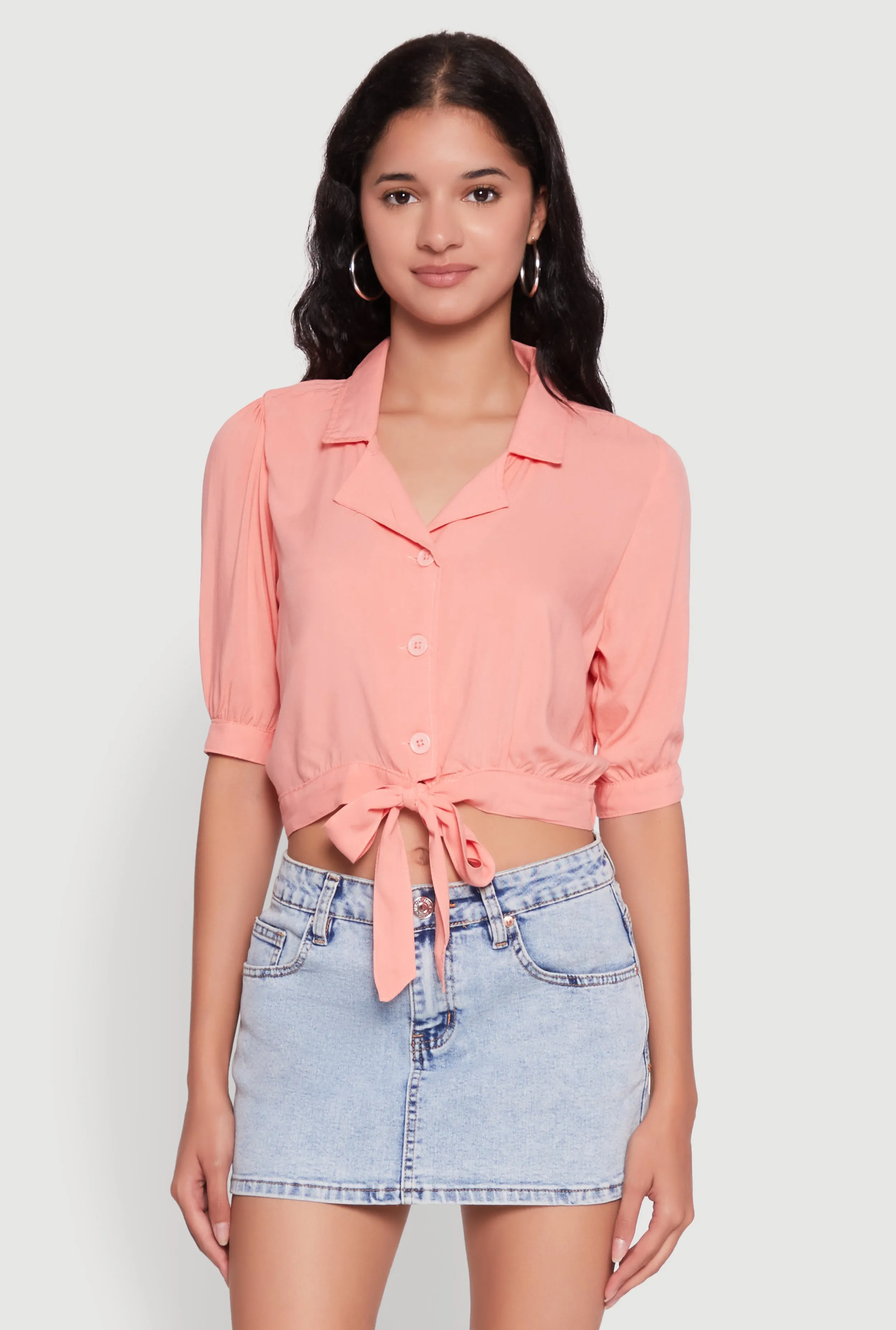 Tie Front Bubble Sleeve Cropped Blouse sold by Rainbow product image thumbnail 2