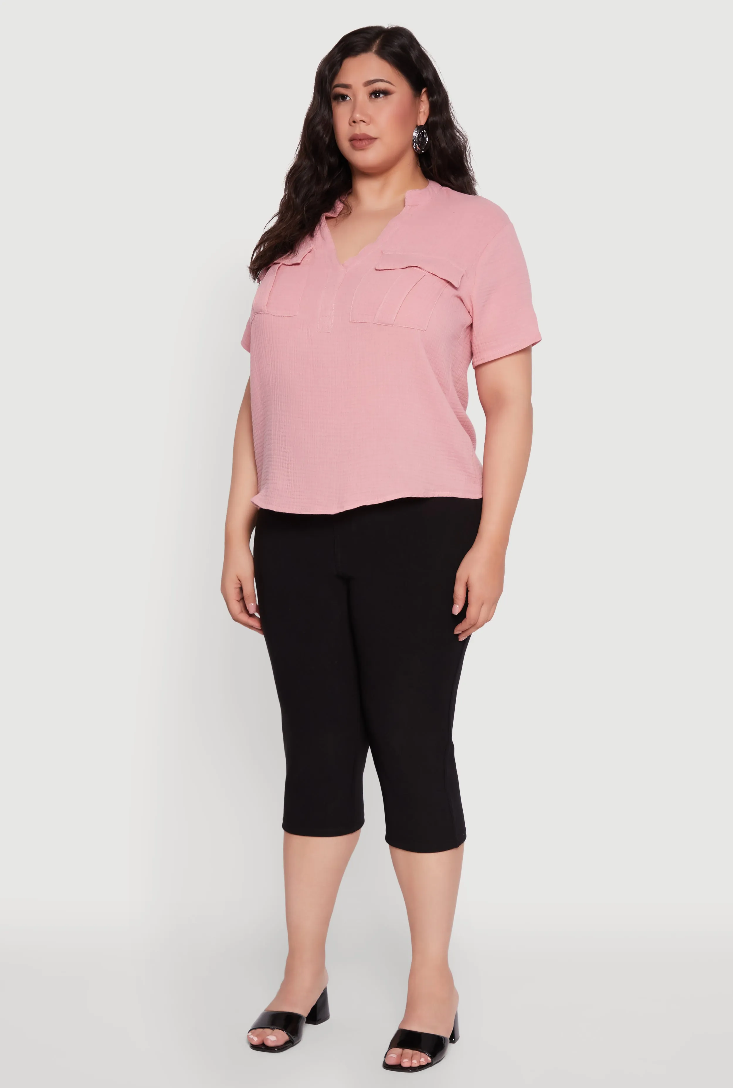 Plus Size Gauze Knit Cargo Pocket Blouse sold by Rainbow product image thumbnail 5