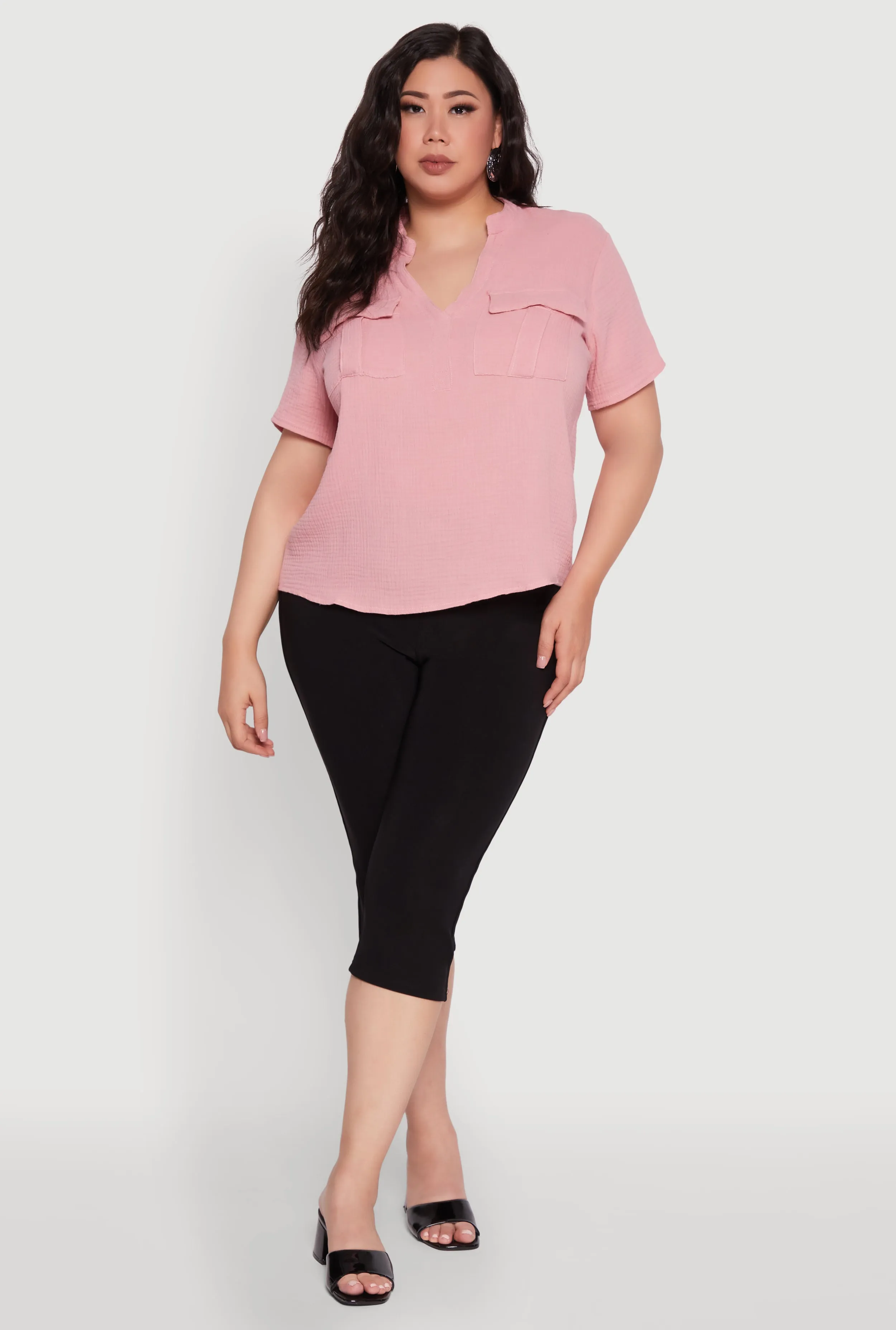 Plus Size Gauze Knit Cargo Pocket Blouse sold by Rainbow