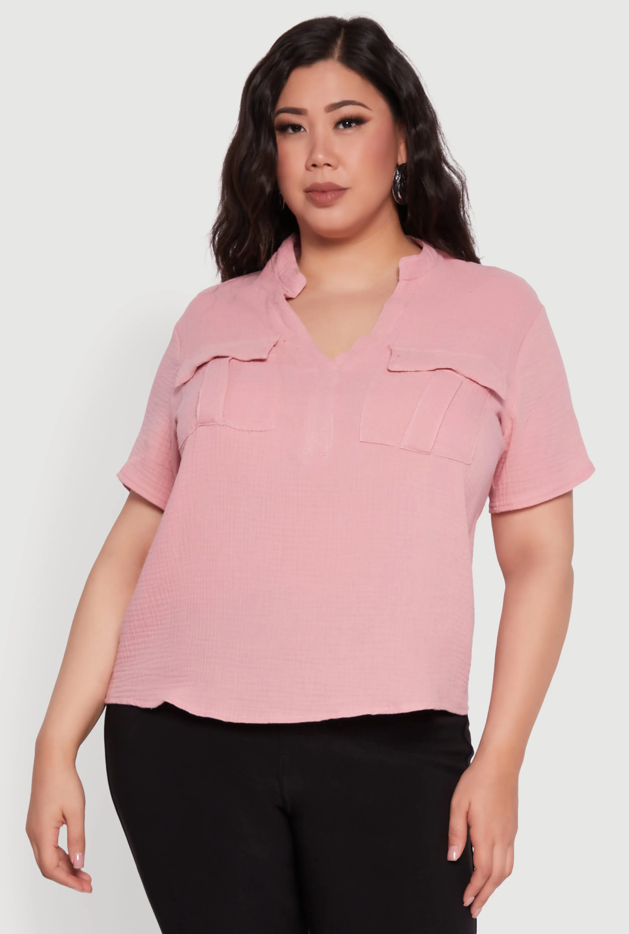 Plus Size Gauze Knit Cargo Pocket Blouse sold by Rainbow product image thumbnail 2