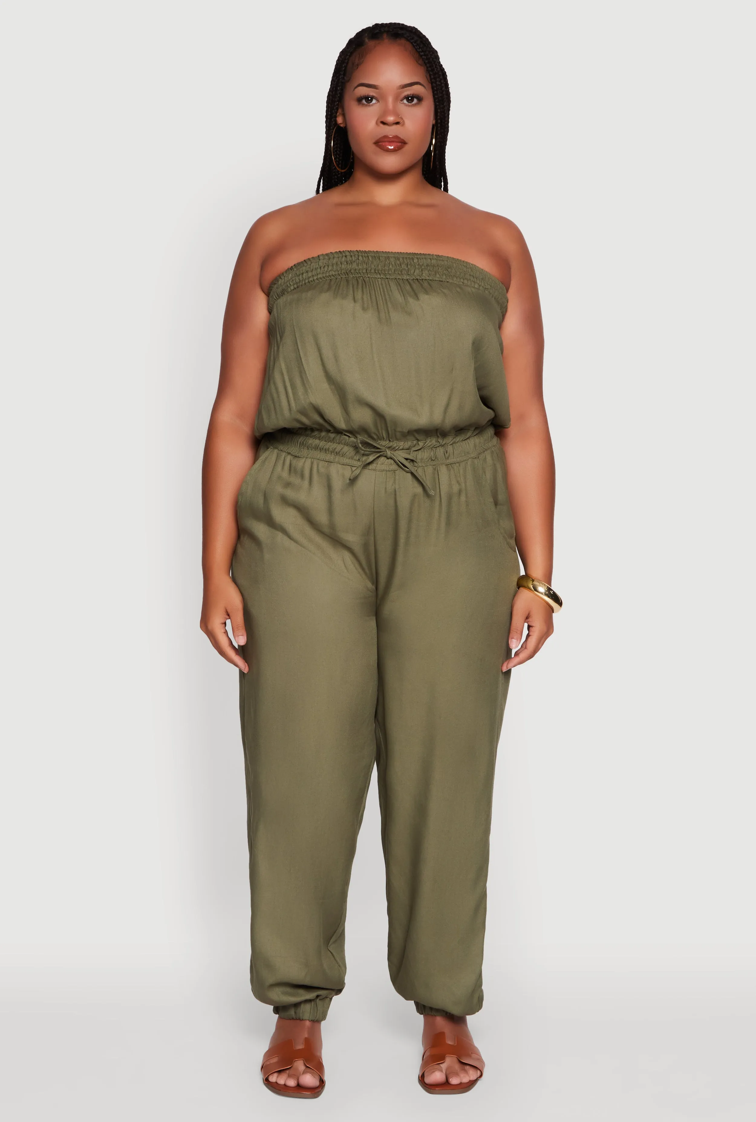 Plus Size Strapless Tube Jumpsuit with Tie Waist sold by Rainbow product image thumbnail 2