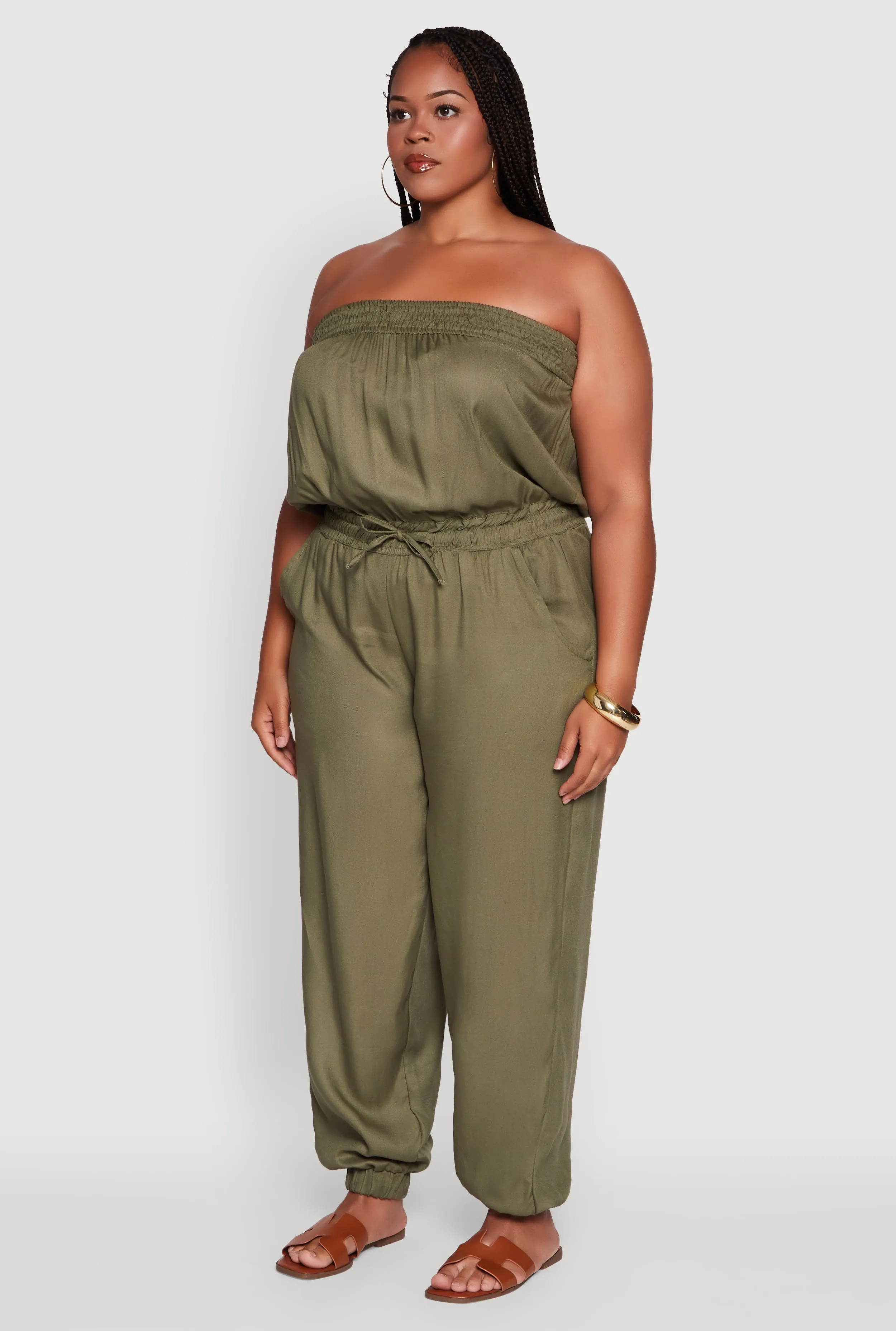 Plus Size Strapless Tube Jumpsuit with Tie Waist sold by Rainbow product image thumbnail 3