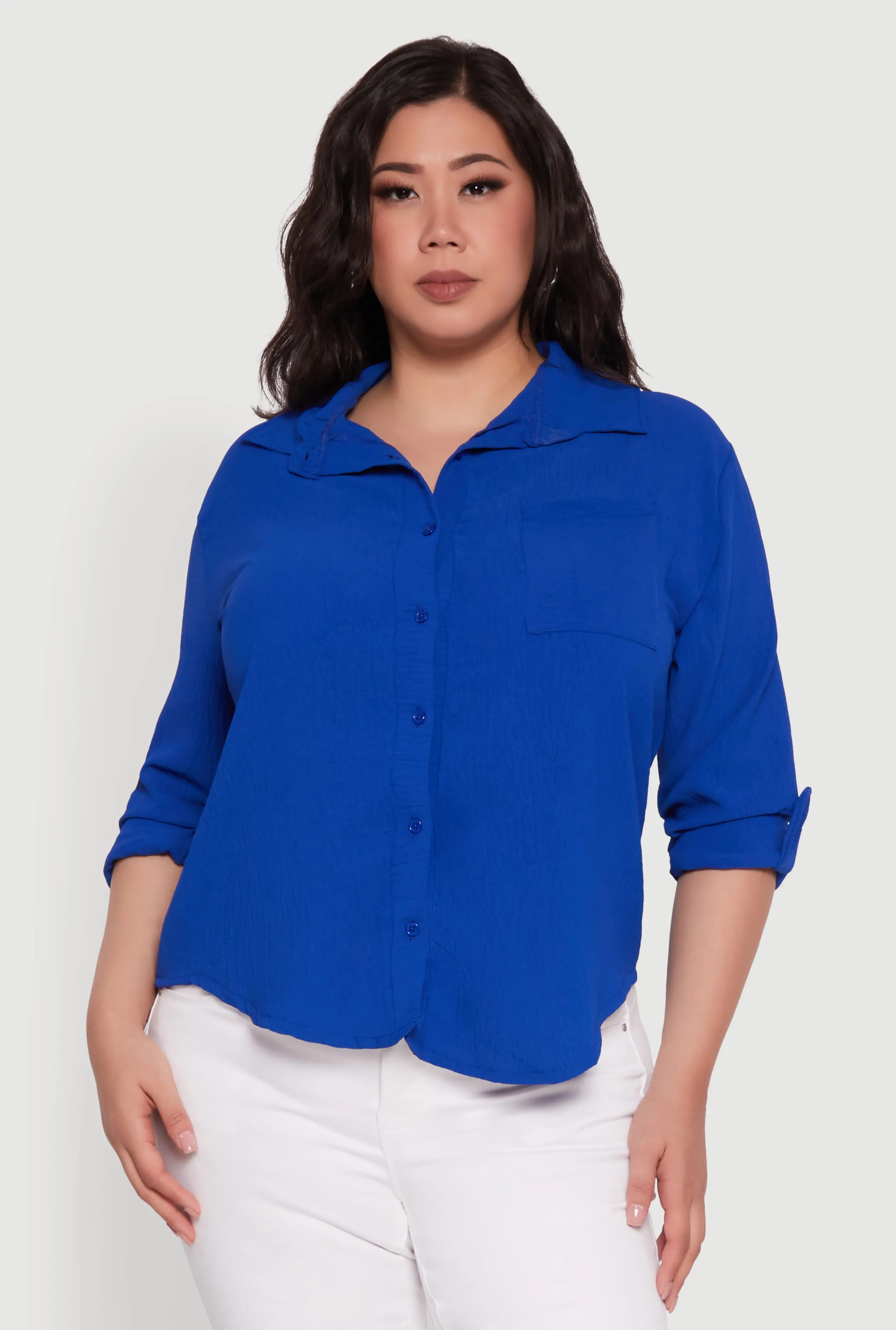 Plus Size Crepe Knit Classic Long Sleeve Shirt sold by Rainbow product image thumbnail 2