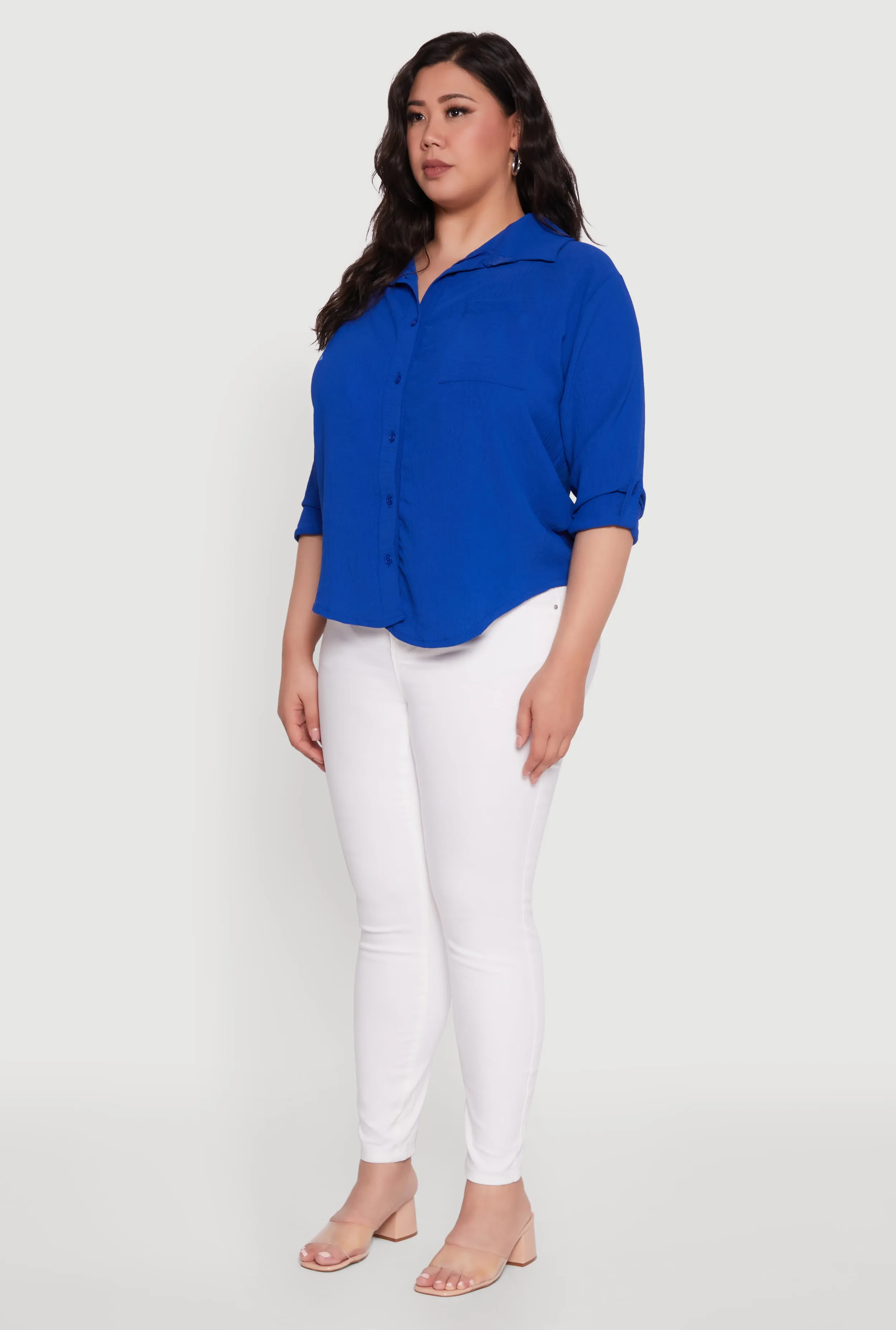 Plus Size Crepe Knit Classic Long Sleeve Shirt sold by Rainbow product image thumbnail 5