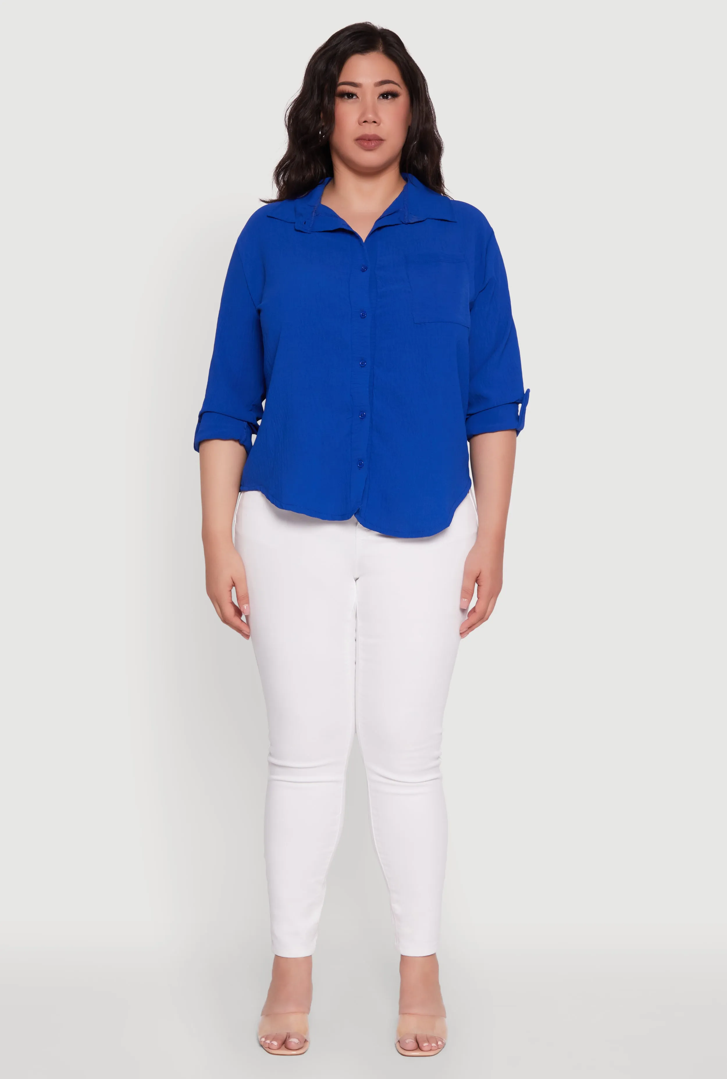 Plus Size Crepe Knit Classic Long Sleeve Shirt sold by Rainbow product image thumbnail 3