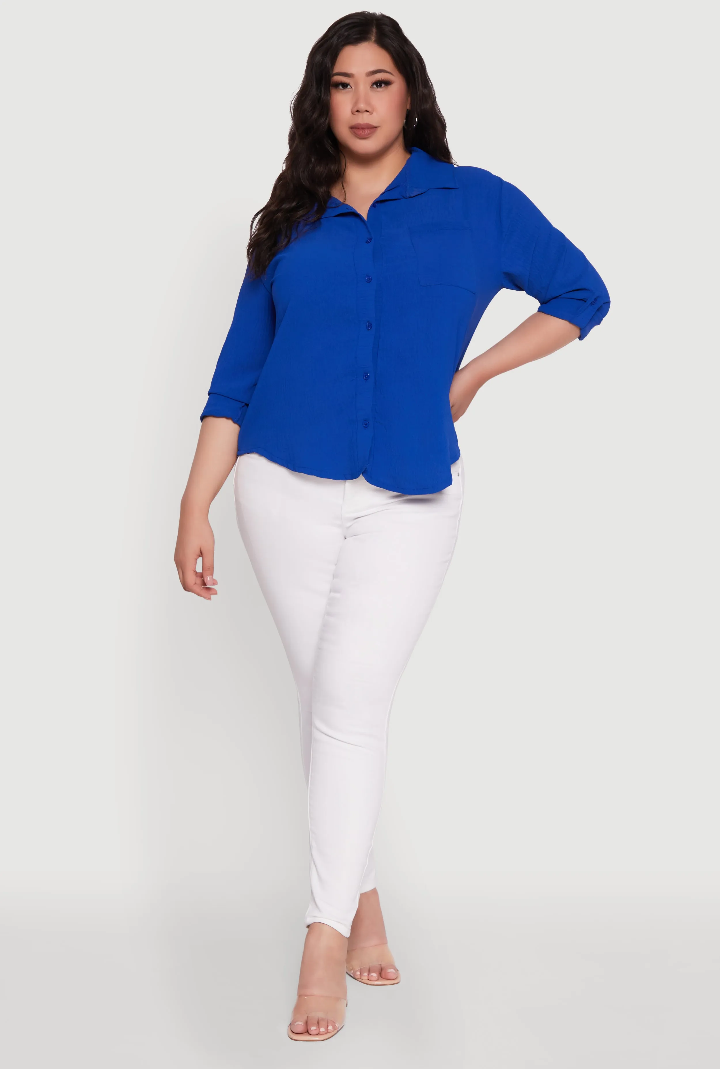 Plus Size Crepe Knit Classic Long Sleeve Shirt sold by Rainbow