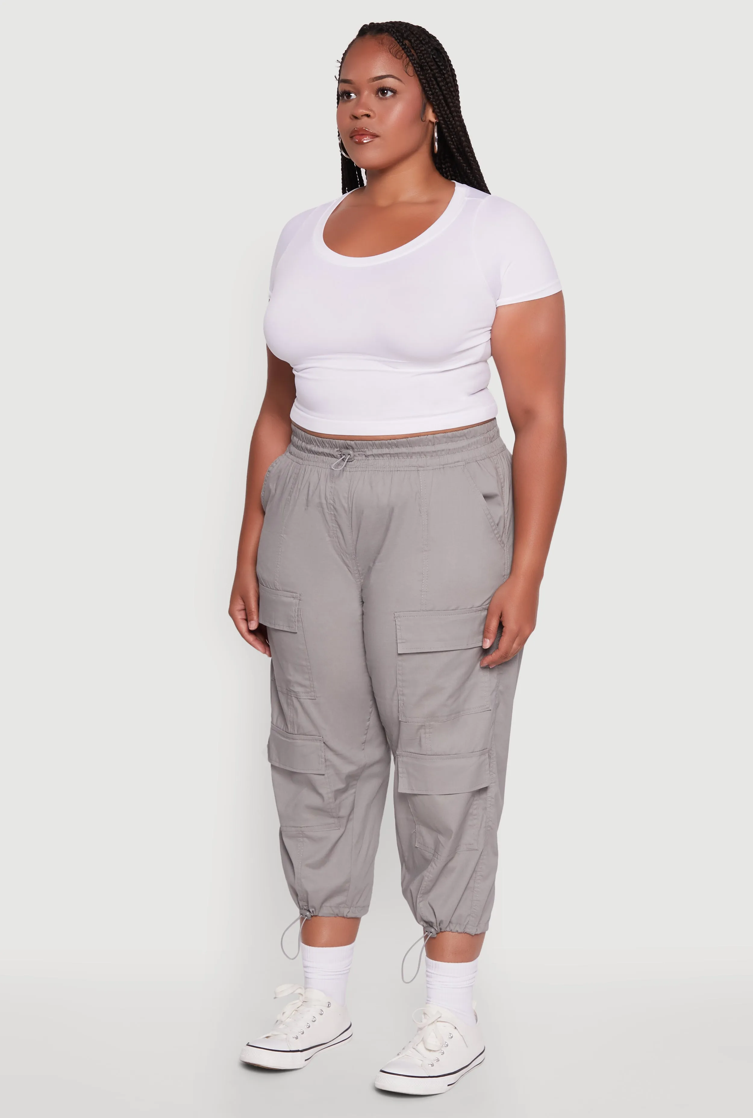 Plus Size Poplin Drawstring Hem Utility Capris sold by Rainbow product image thumbnail 3
