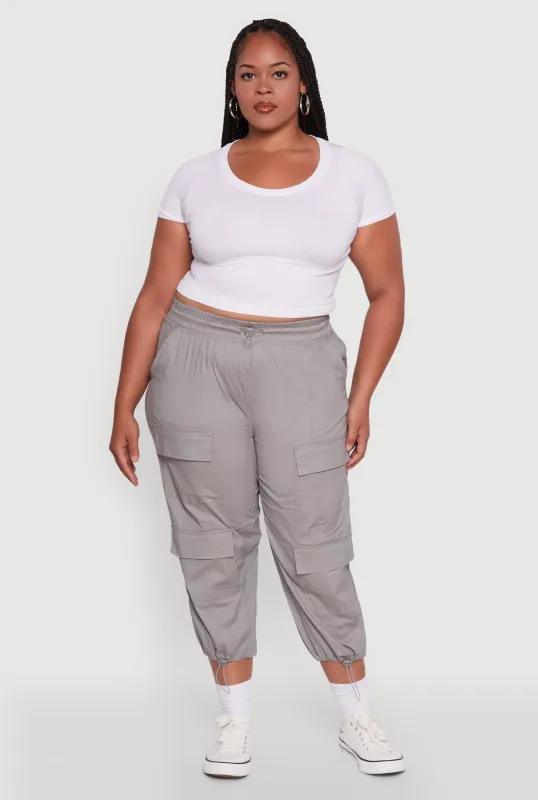 Plus Size Poplin Drawstring Hem Utility Capris sold by Rainbow