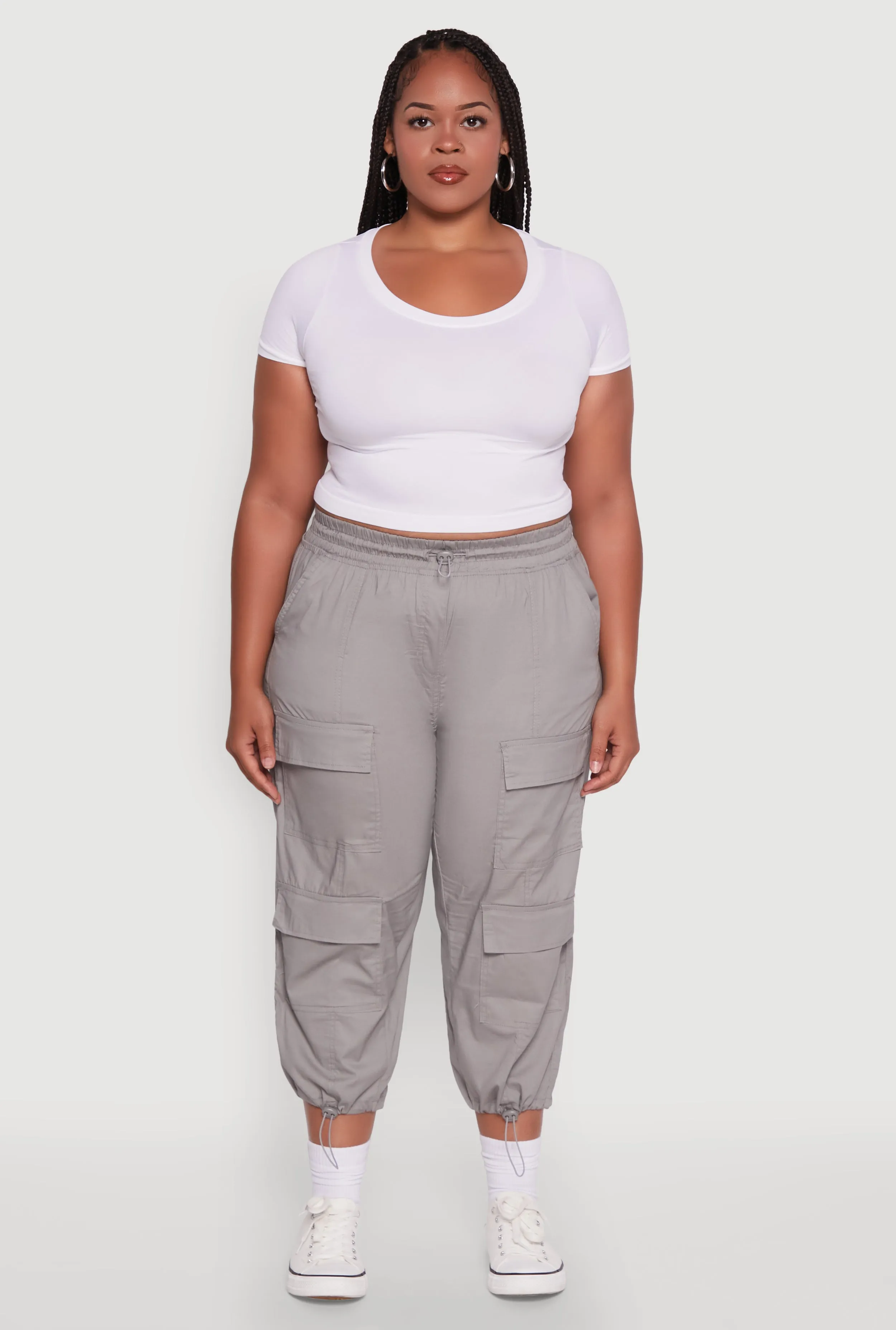 Plus Size Poplin Drawstring Hem Utility Capris sold by Rainbow product image thumbnail 2