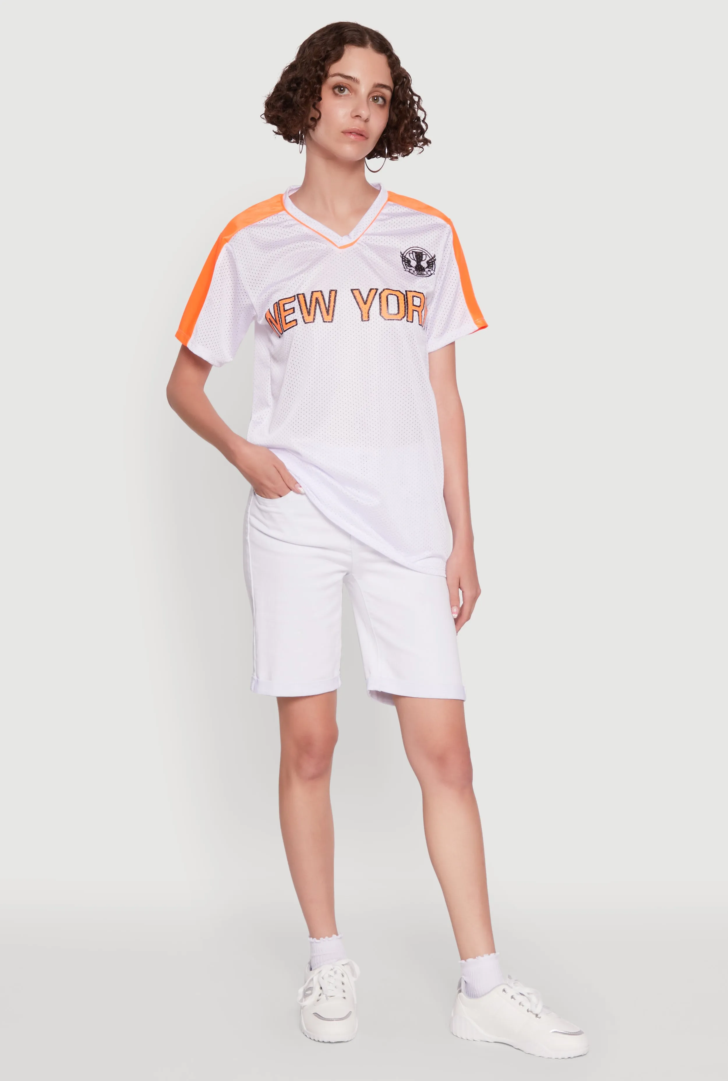 Trendy V-Neck New York Graphic Jersey sold by Rainbow