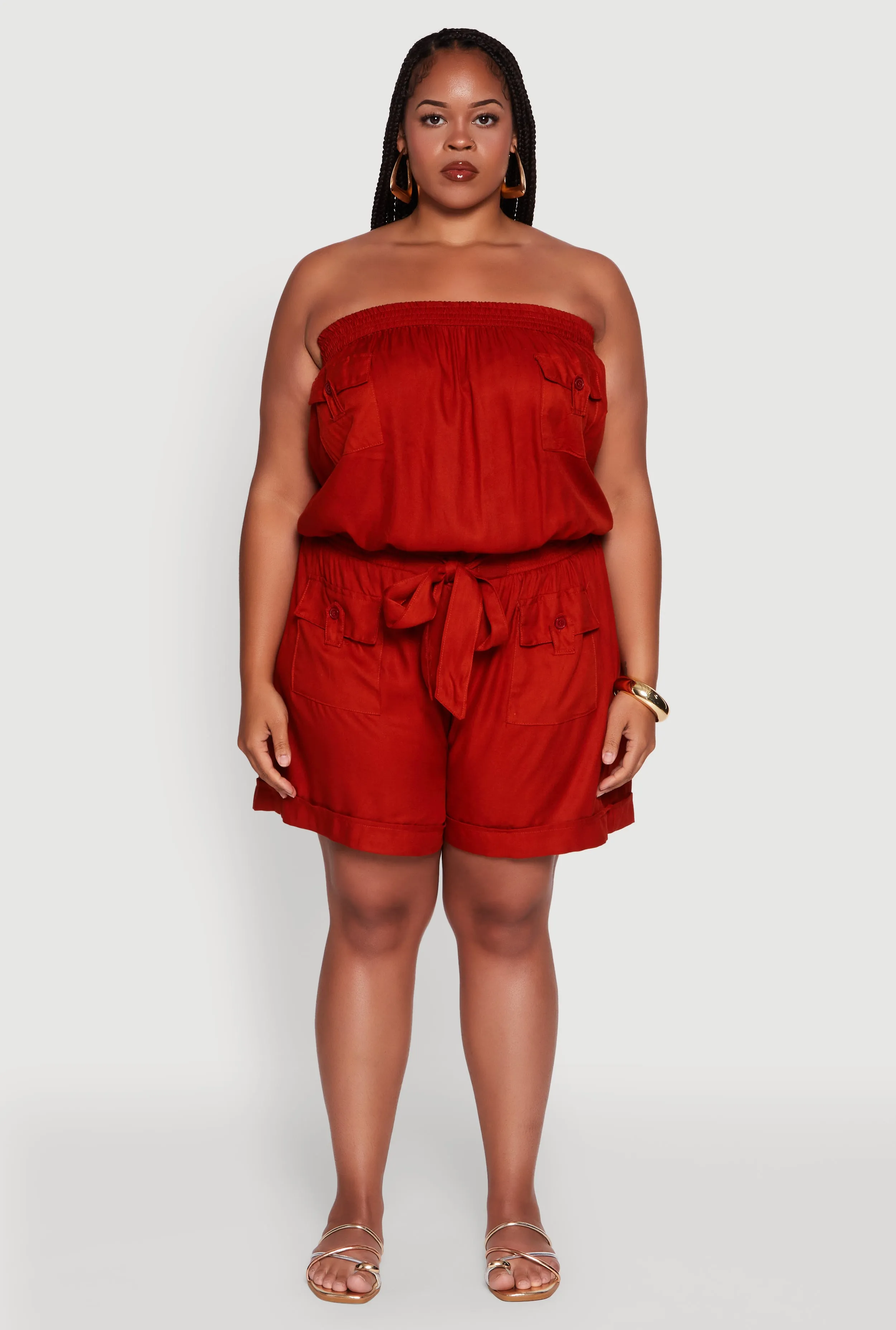 Plus Size Strapless Cargo Pocket Romper sold by Rainbow product image thumbnail 2