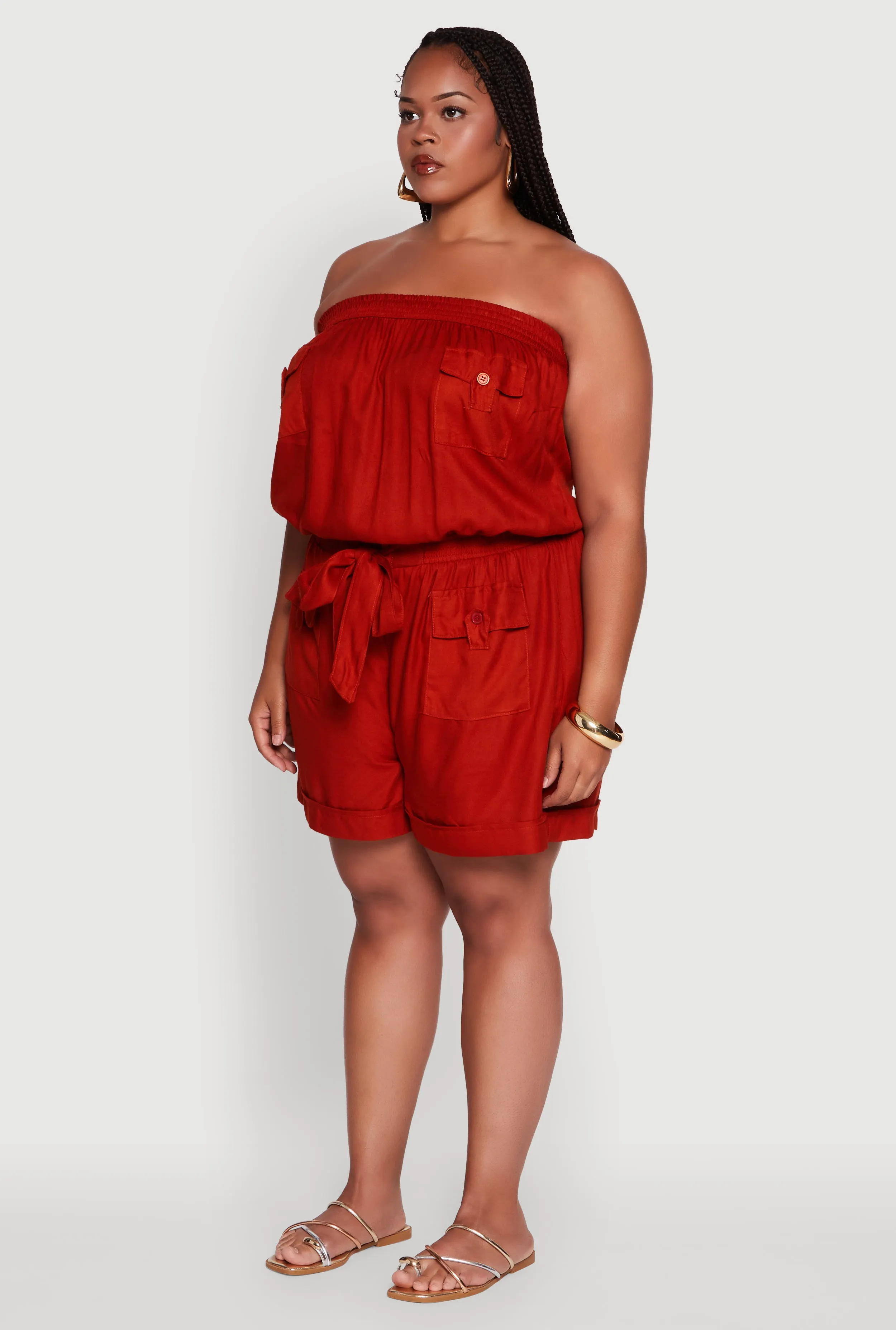 Plus Size Strapless Cargo Pocket Romper sold by Rainbow product image thumbnail 3