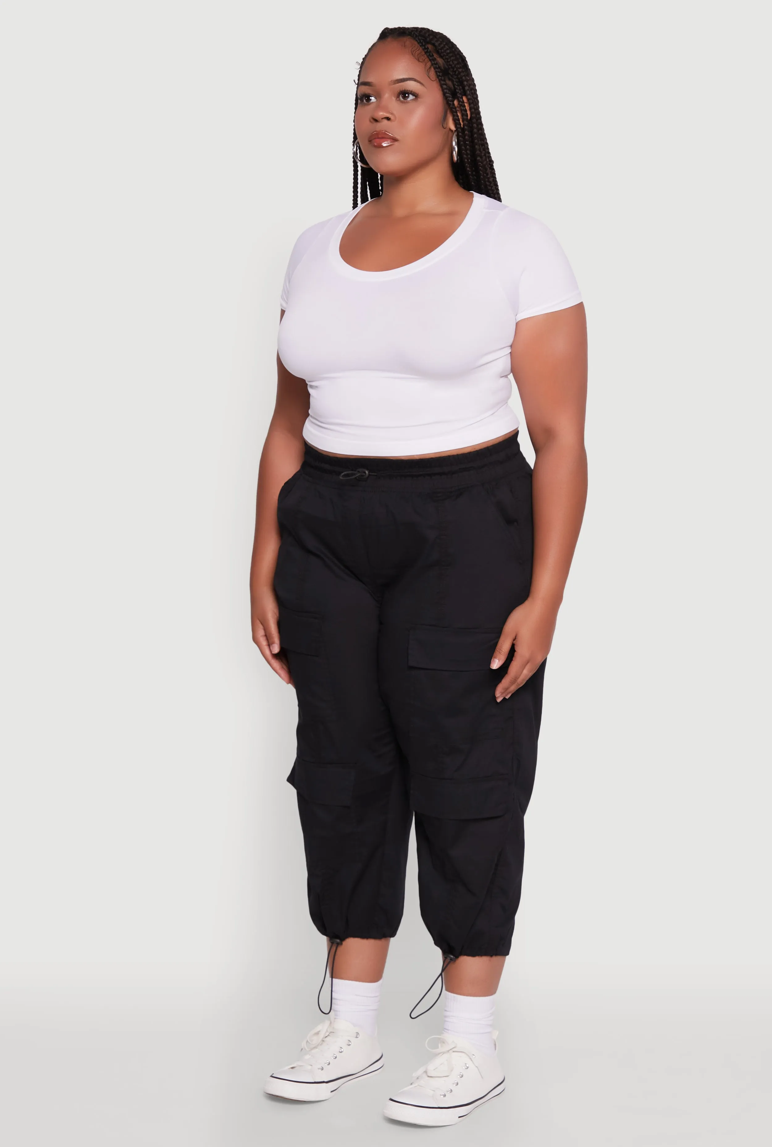 Plus Size Poplin Drawstring Hem Utility Capris sold by Rainbow product image thumbnail 3