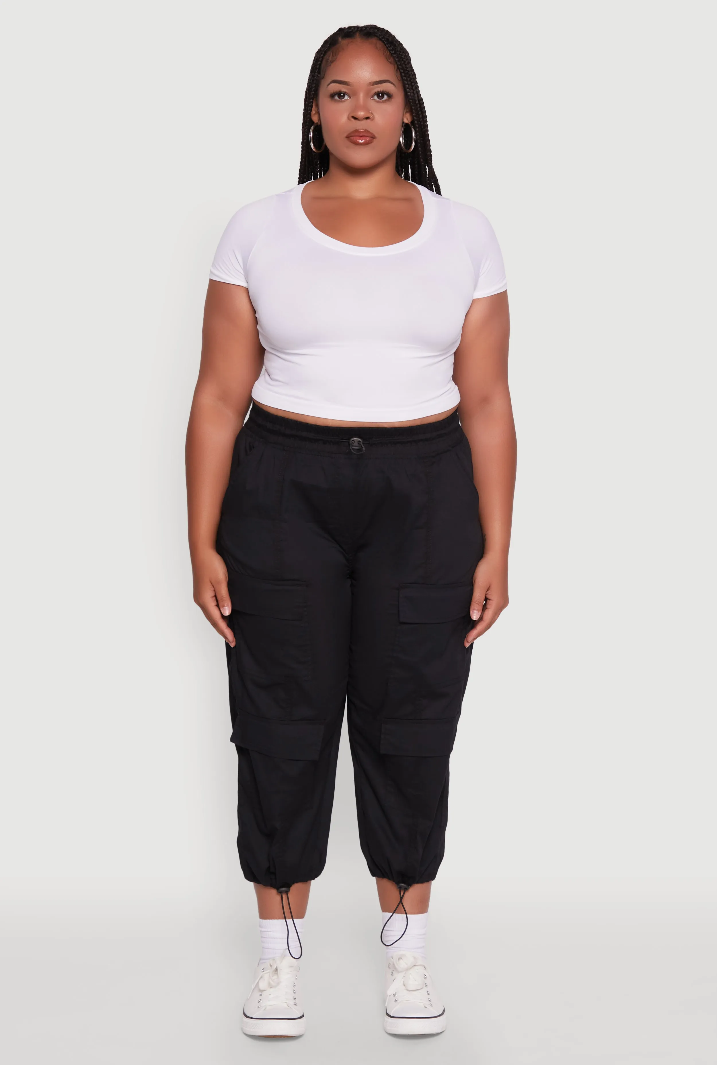 Plus Size Poplin Drawstring Hem Utility Capris sold by Rainbow product image thumbnail 2