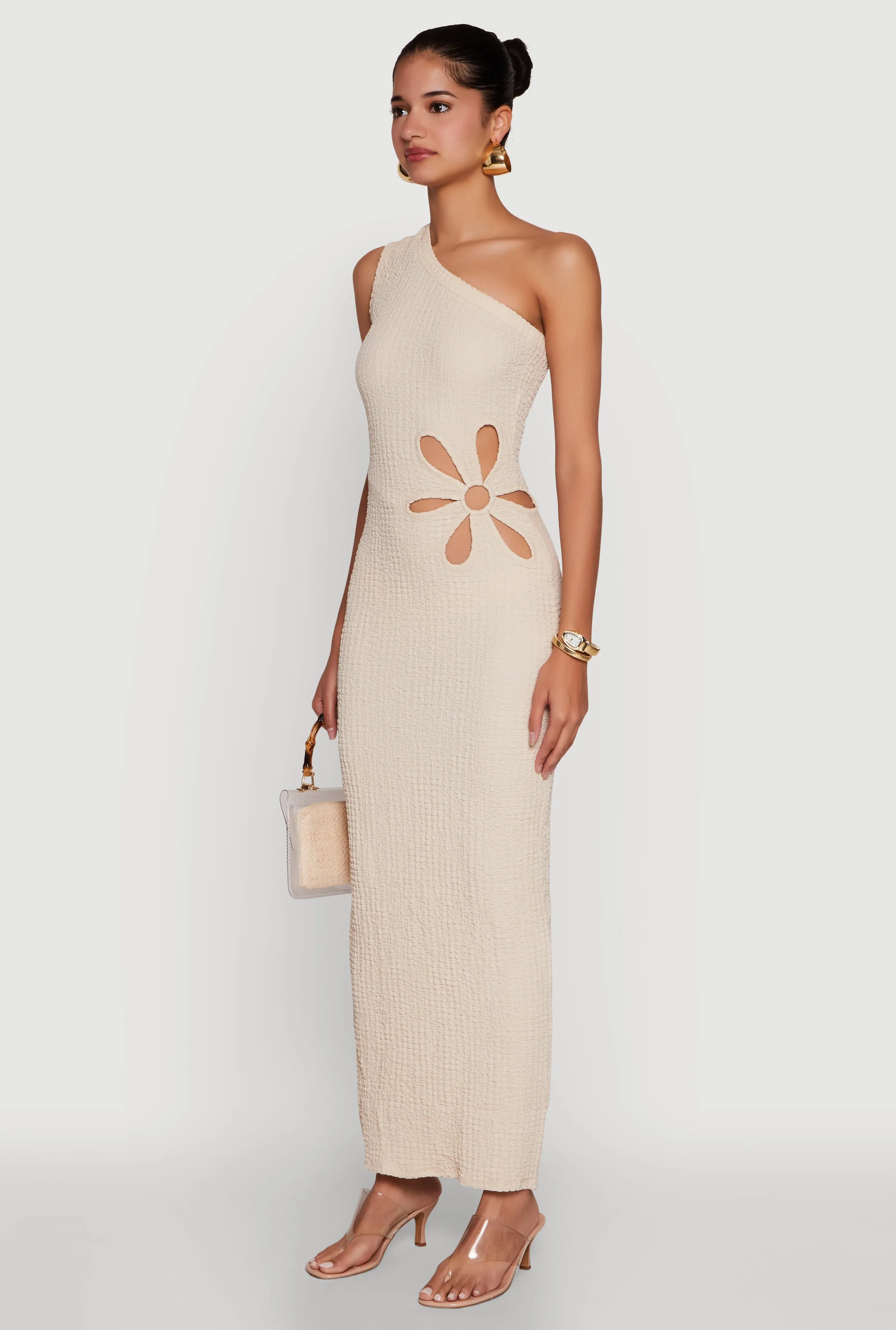 Trendy One Shoulder Flower Cut Out Maxi Dress sold by Rainbow product image thumbnail 3