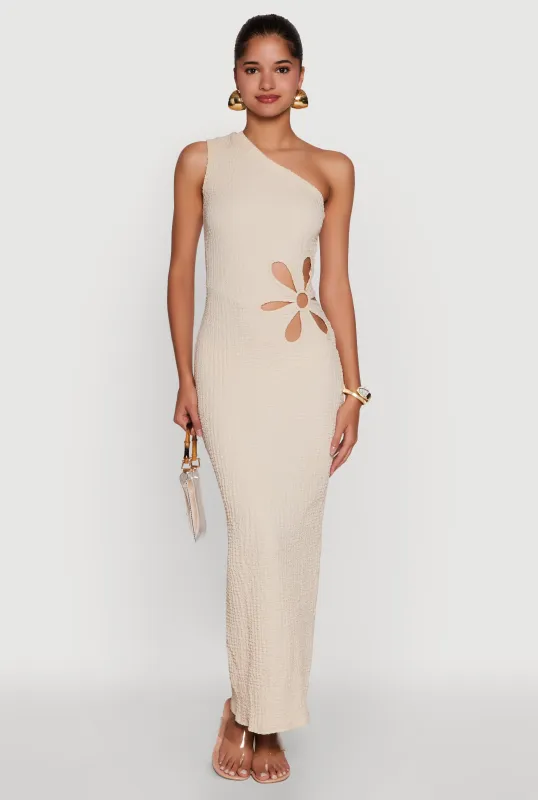 Trendy One Shoulder Flower Cut Out Maxi Dress sold by Rainbow