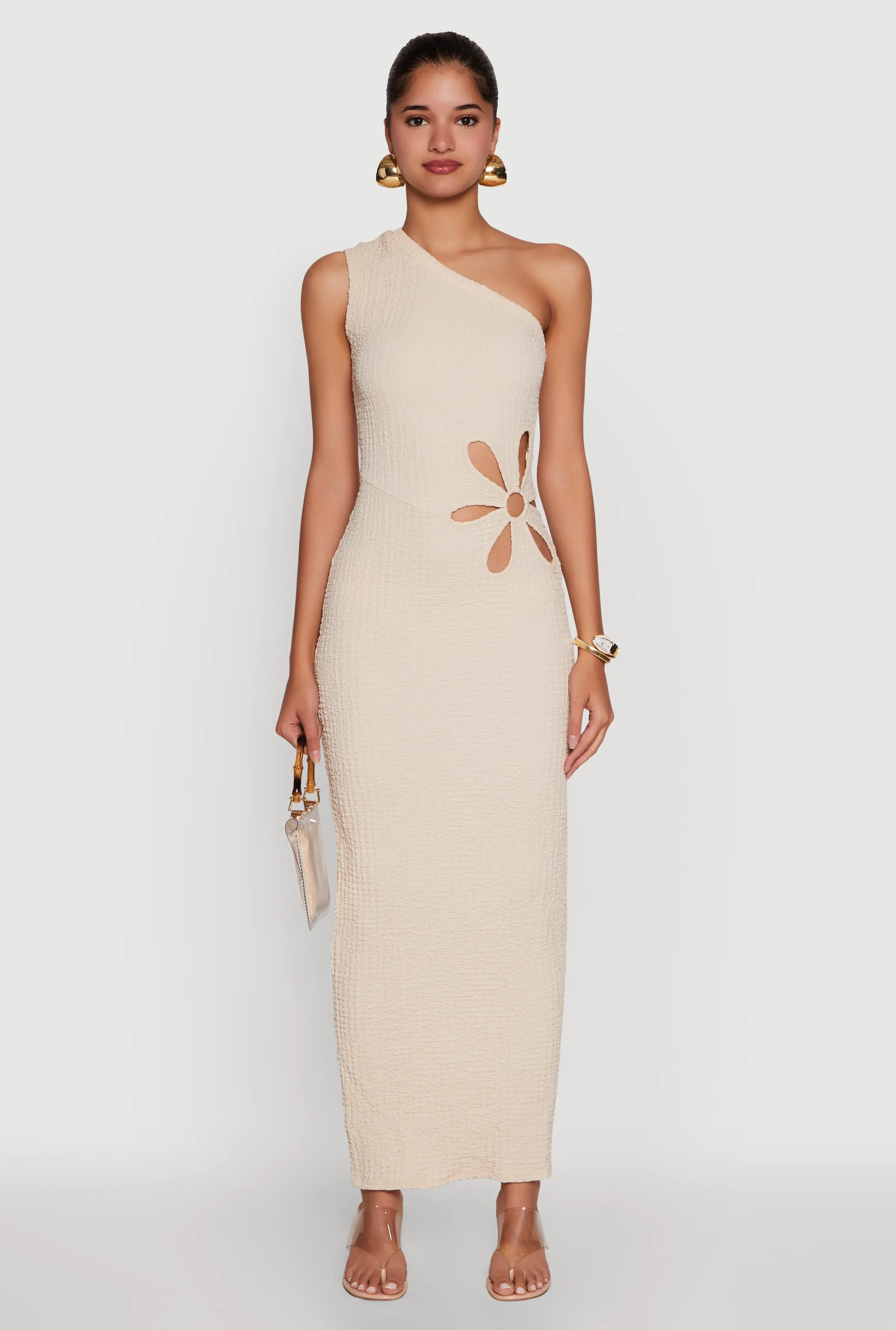 Trendy One Shoulder Flower Cut Out Maxi Dress sold by Rainbow product image thumbnail 2