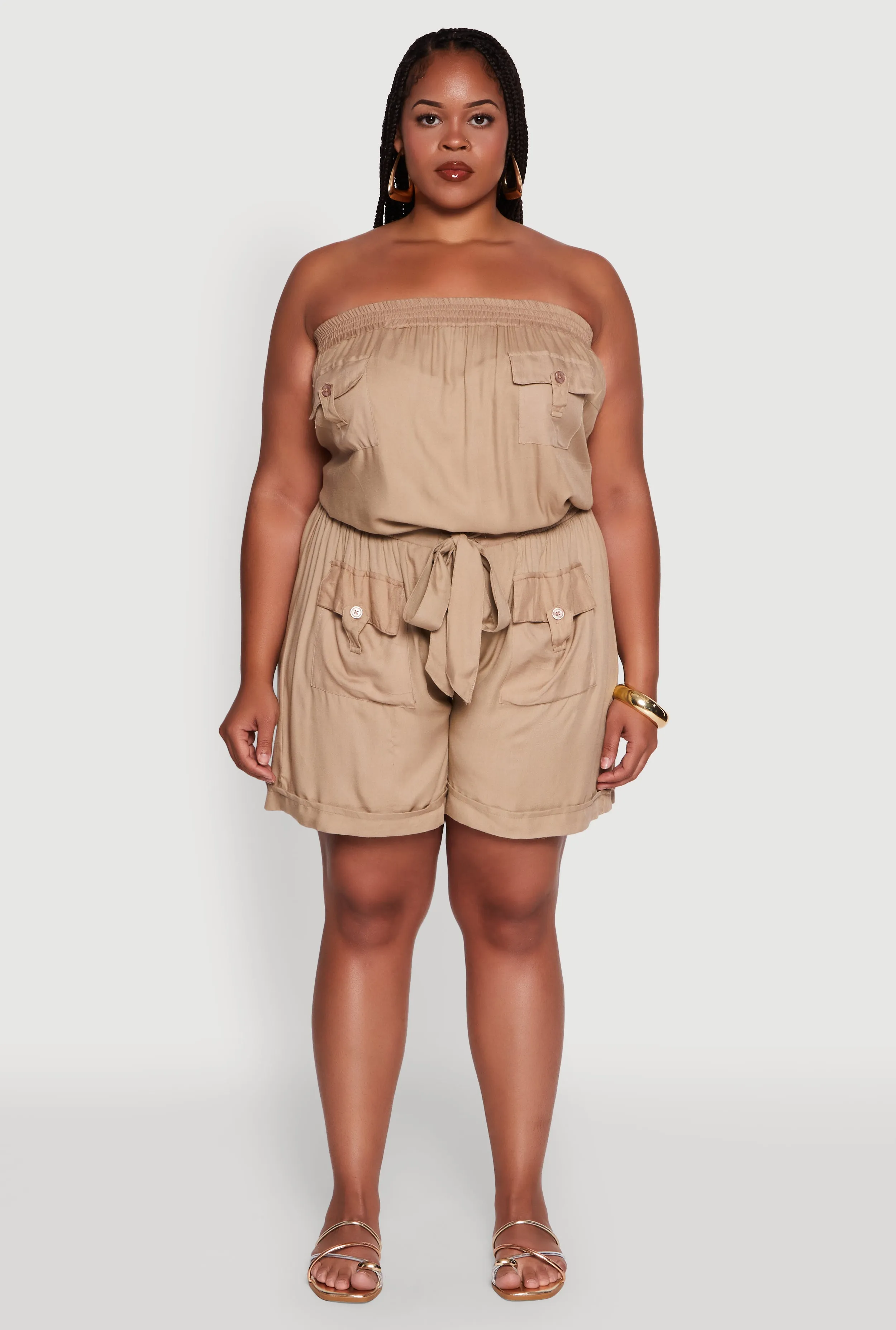 Plus Size Strapless Cargo Pocket Romper sold by Rainbow product image thumbnail 2