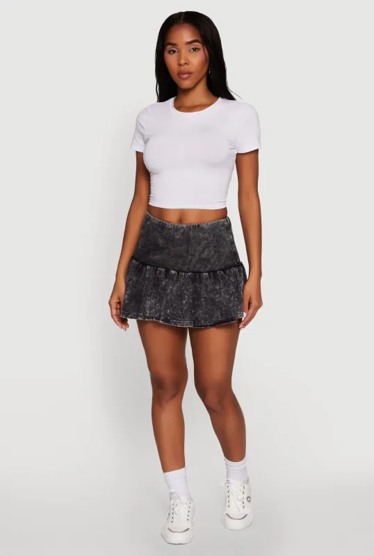 Trendy Acid Wash Ribbed Knit High Waisted Mini Pleated Skirt sold by Rainbow