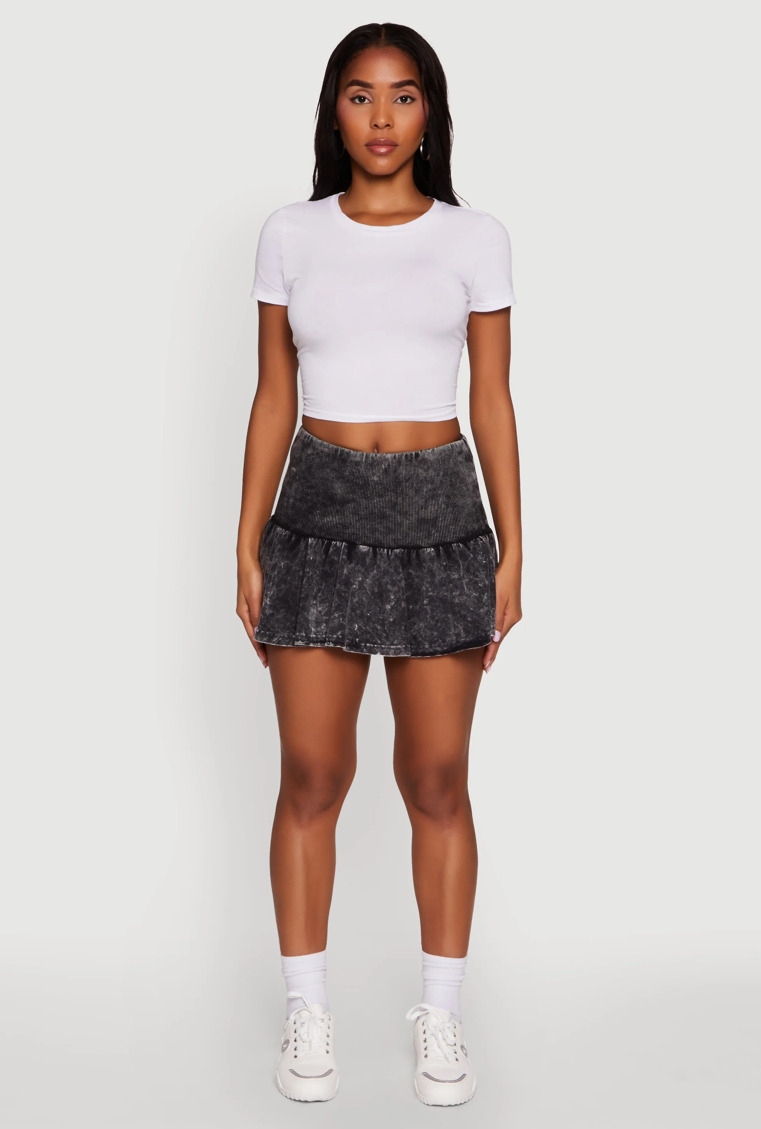 Trendy Acid Wash Ribbed Knit High Waisted Mini Pleated Skirt sold by Rainbow product image thumbnail 2