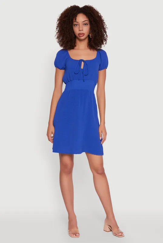 Crepe Knit Puff Sleeve Peasant Dress sold by Rainbow