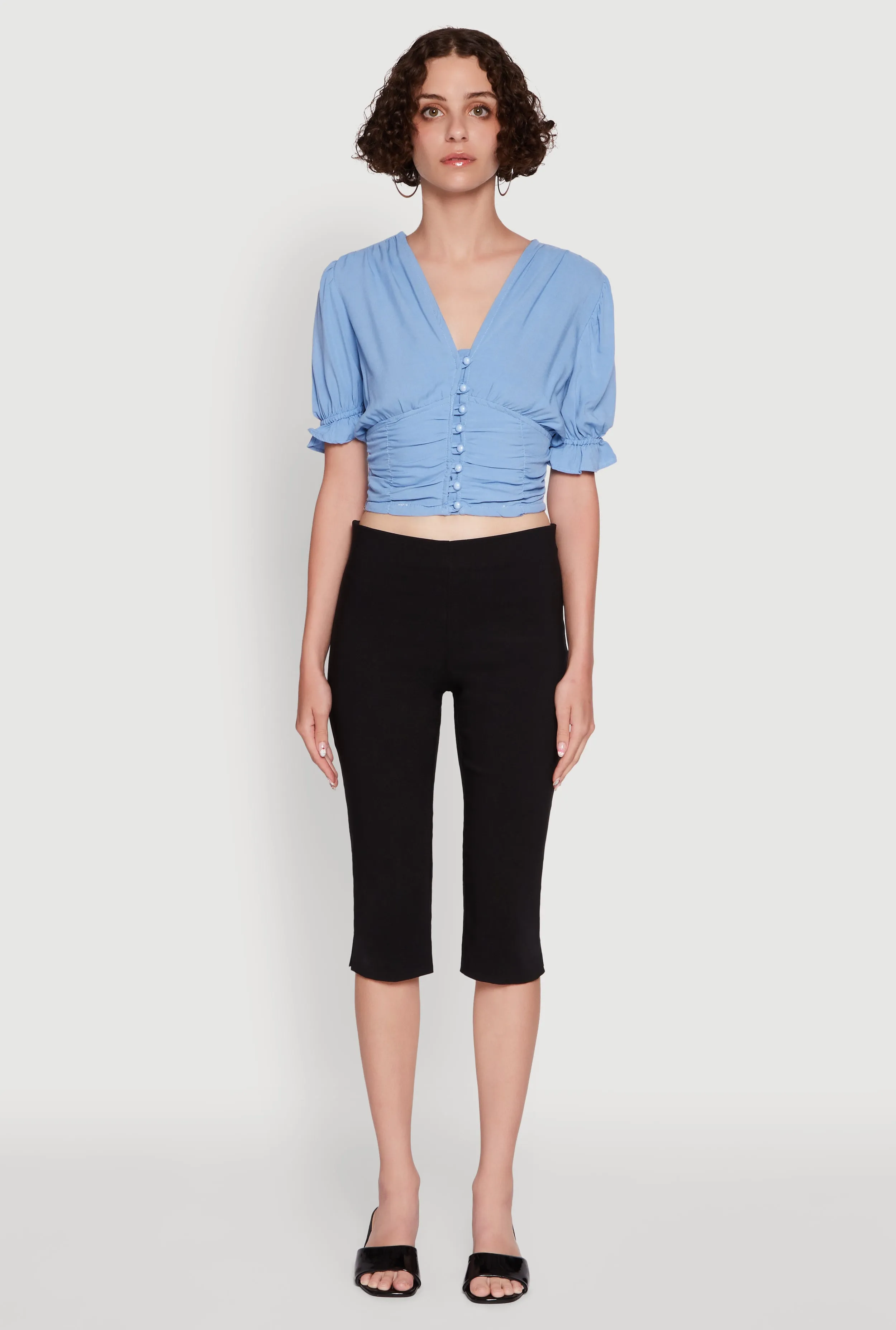 Trendy Puff Sleeve Button Front Peasant Crop Top sold by Rainbow product image thumbnail 3