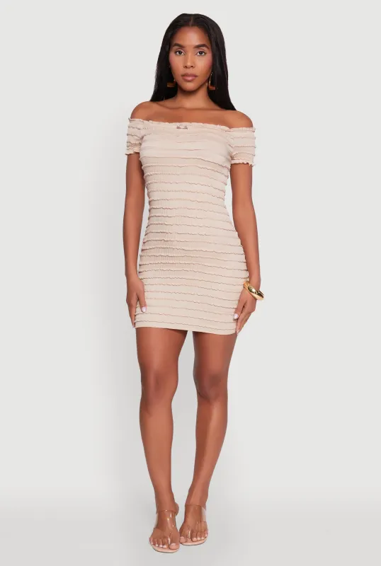 Textured Knit Bow Detail Off The Shoulder Dress sold by Rainbow